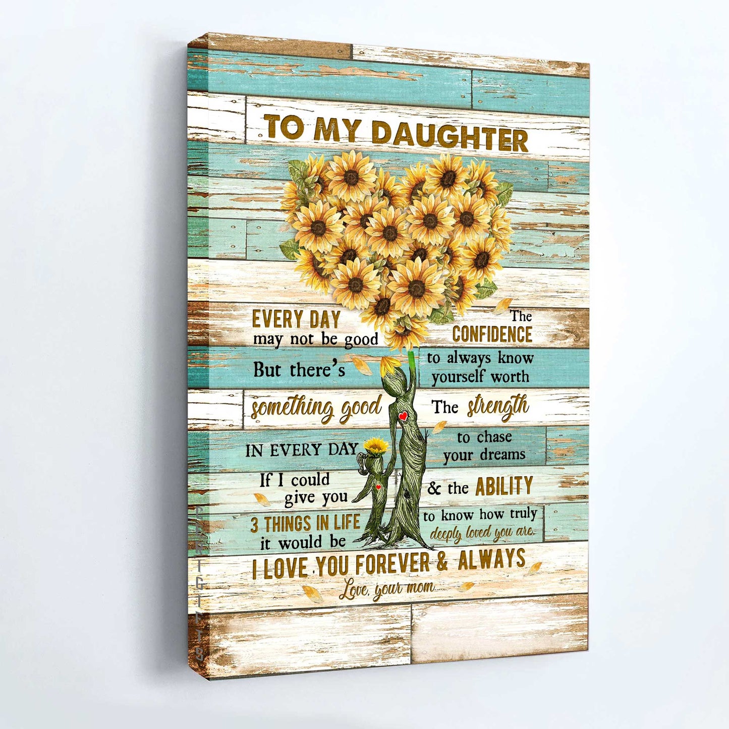 Gift for Daughter- Mom to daughter, Sunflower painting, I love you forever & always - Family Portrait Canvas Prints, Wall Art