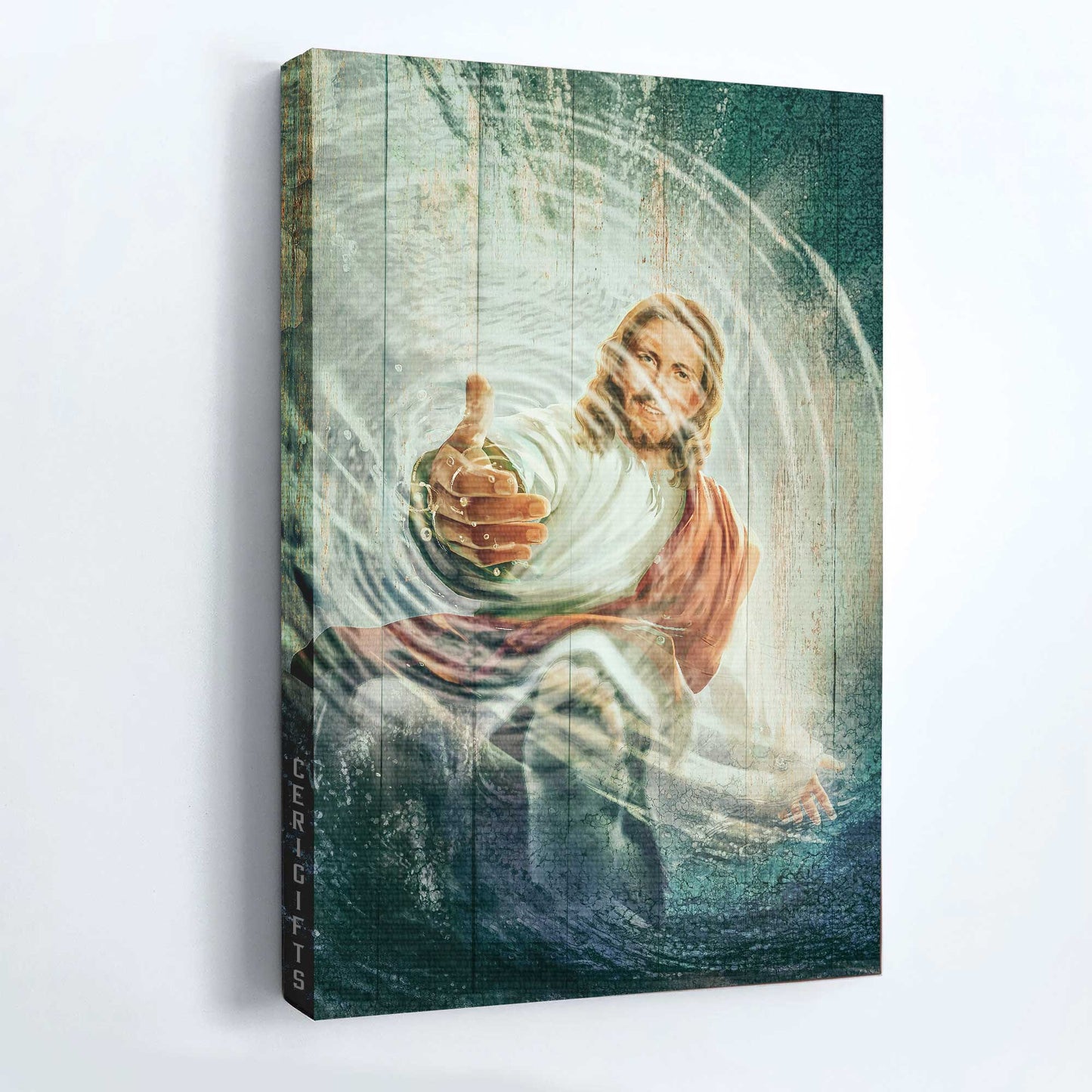 Jesus Portrait Canvas - The Hand Of God, Take His Hand Through The Water Canvas - Gift For Christian