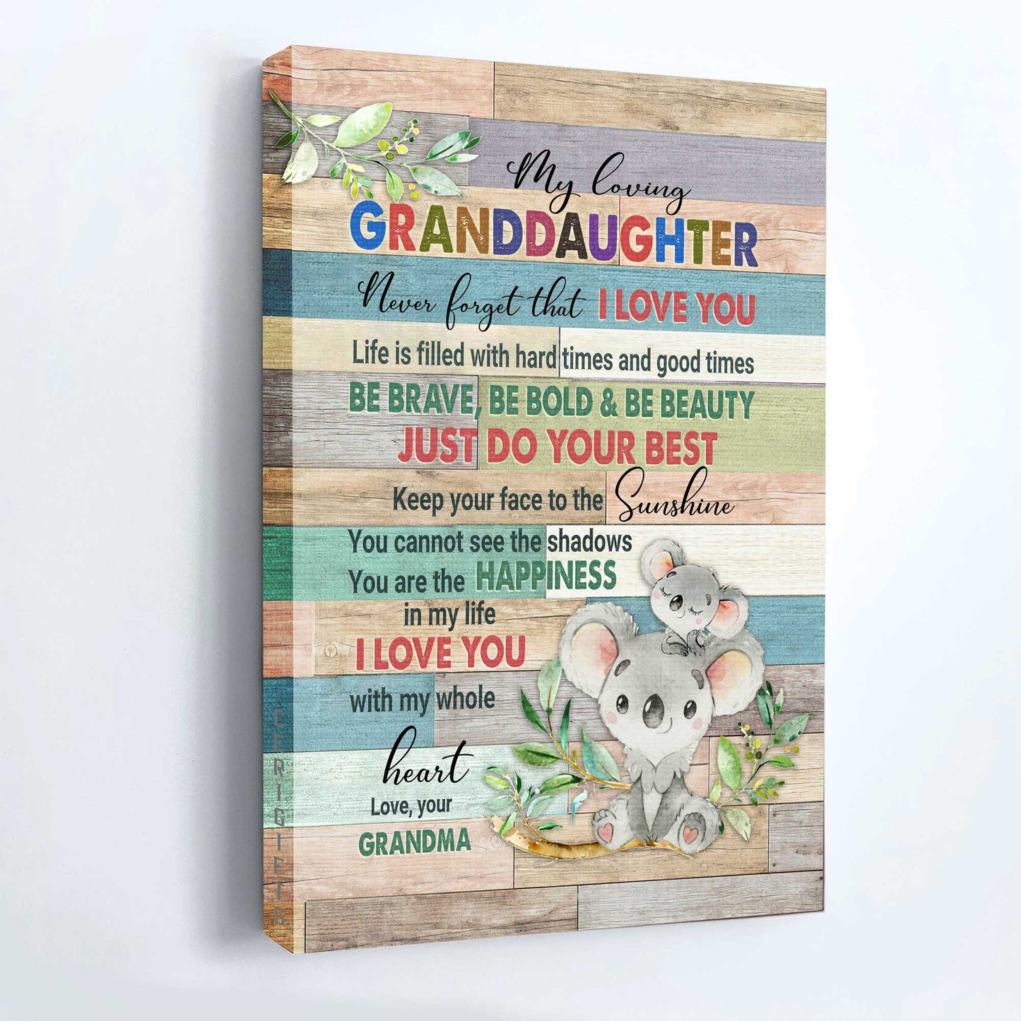 Gift for Granddaughter- Grandma to granddaughter, Koala drawing, Colorful painting, You are the happiness in my life - Family Portrait Canvas Prints, Wall Art