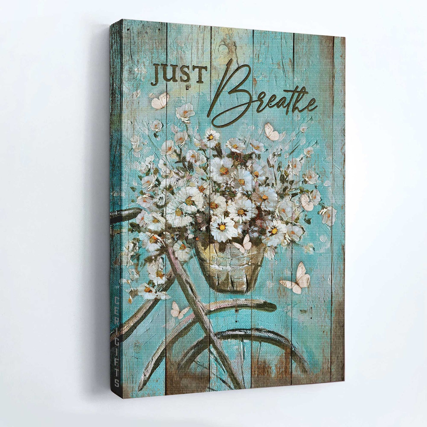 Jesus Portrait Canvas - Vintage Bicycle, Daisy Vase, White Butterfly Canvas - Gift For Christian - Just Breathe Canvas