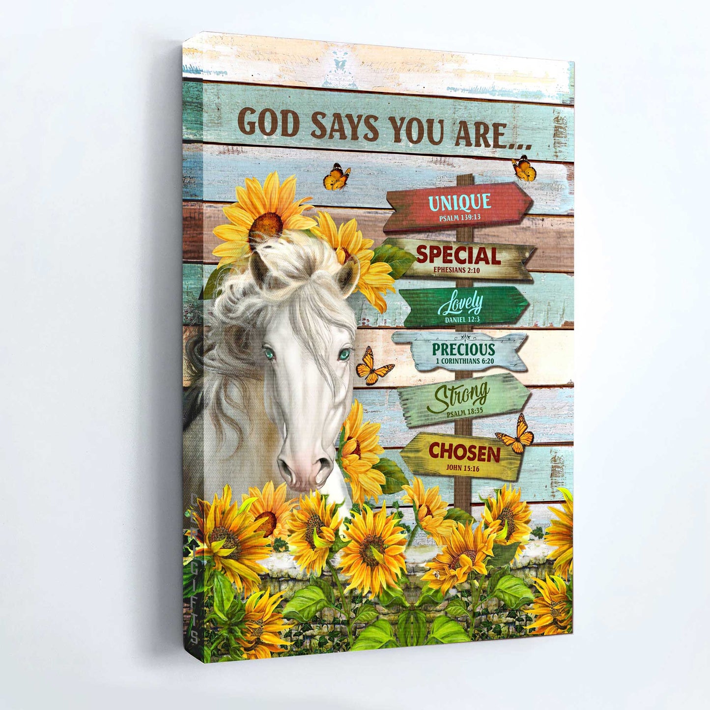 Jesus Portrait Canvas - White Horse, Sunflower Canvas - Gift For Christian - God Says You Are Unique Special Lovely Precious Strong Chosen Canvas
