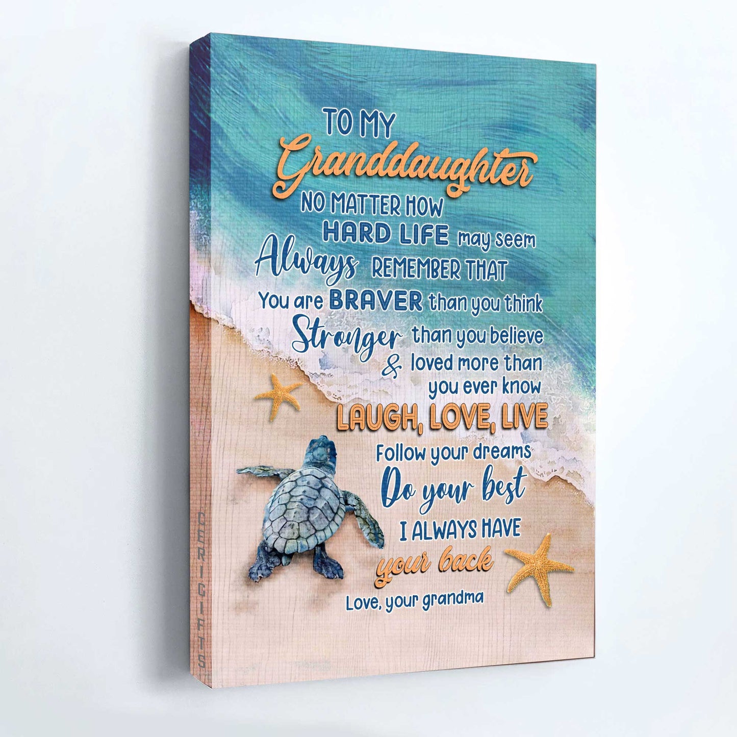 Gift for granddaughter- Grandma to Granddaughter, Sea turtle, I always have your back - Family Portrait Canvas Prints, Wall Art