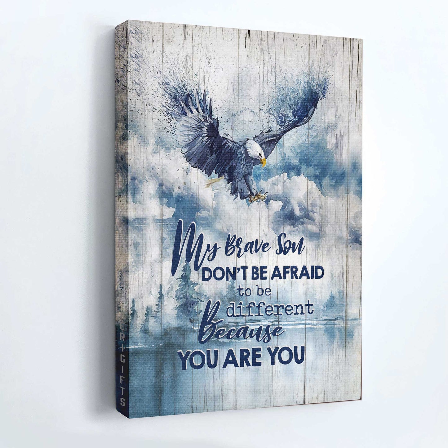 Gift For Son Portrait Canvas - To My Son, Blue Sky, Bald Eagle Drawing, Family Canvas - Gift From Mom Dad, Birthday Gift - Don't Be Afraid To Be Different