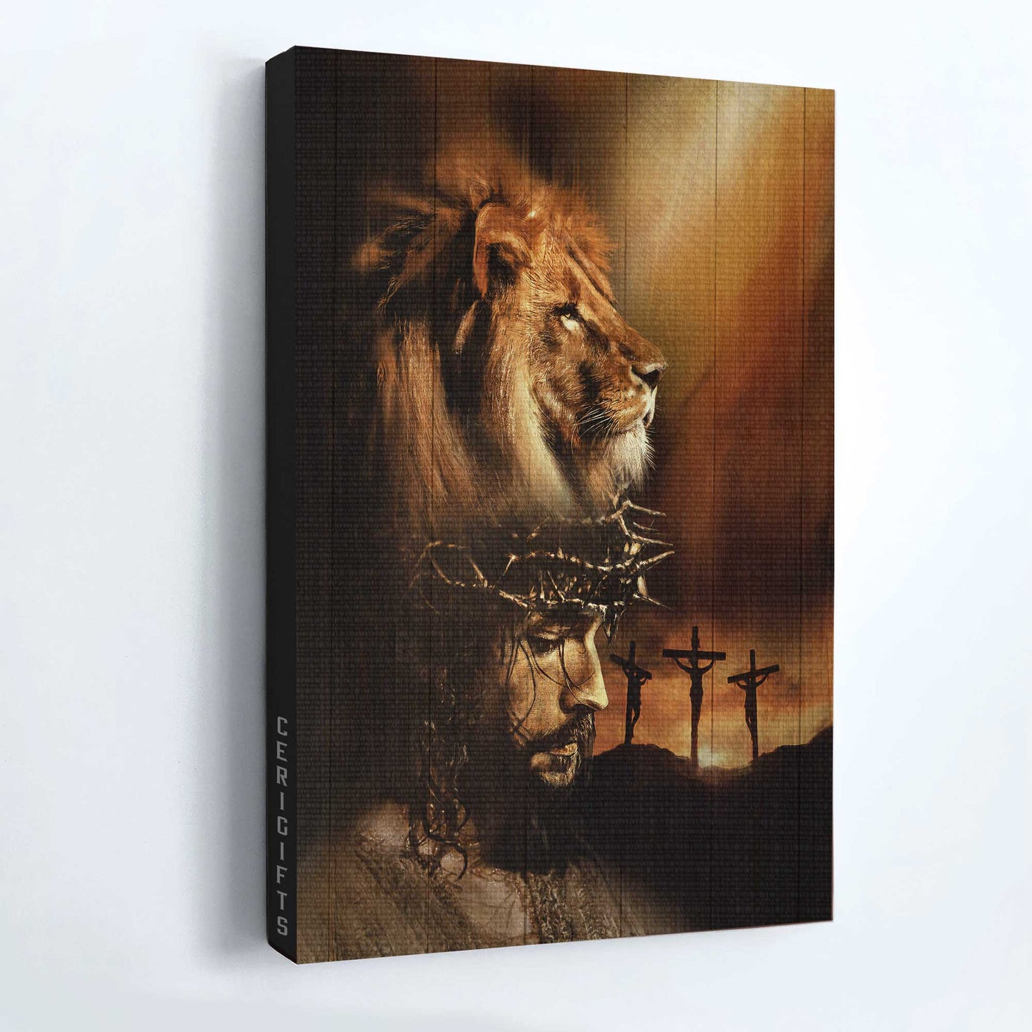 Jesus Portrait Canvas - Watercolor Lion, The Face Of Jesus, Crown Of Thorn Canvas - Gift For Christian - Jesus Painting Canvas