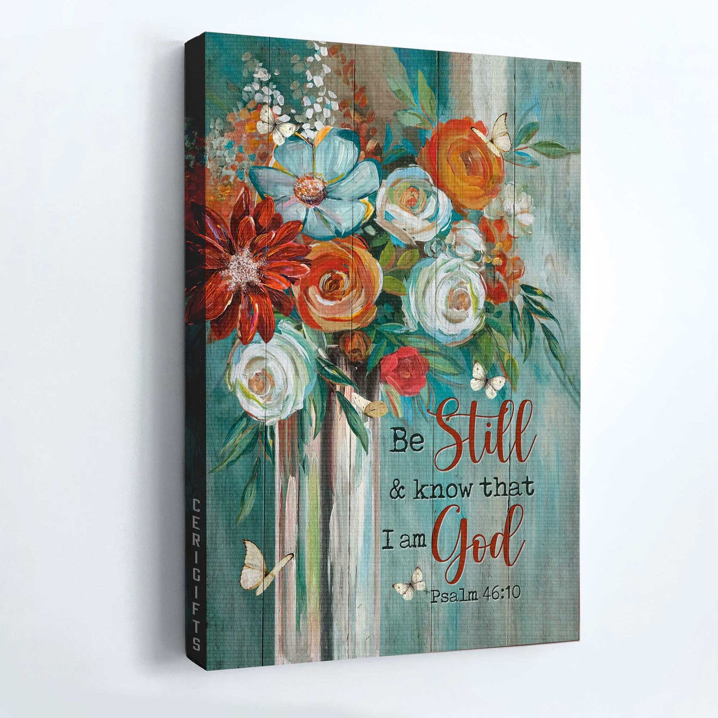 Jesus Portrait Canvas - Watercolor Flower Painting, Red Rose, Butterfly Canvas - Gift For Christian - Be Still And Know That I Am God Canvas