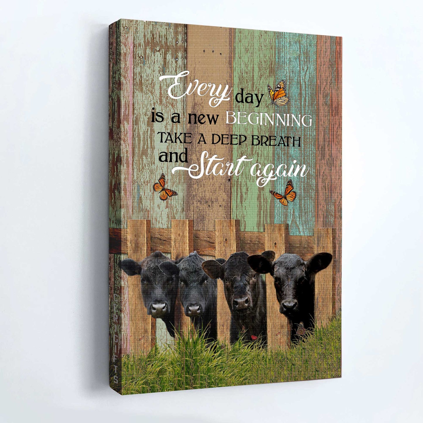 Jesus Portrait Canvas - Wooden Fence, Angus Cow, Orange Butterfly Canvas - Gift For Christian - Everyday Is A New Beginning Canvas
