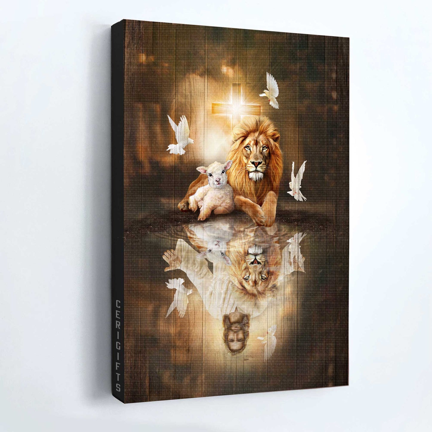 Jesus Portrait Canvas - The Lion Of Judah, Lamb Of God, Dove, Light Cross Canvas - Gift For Christian