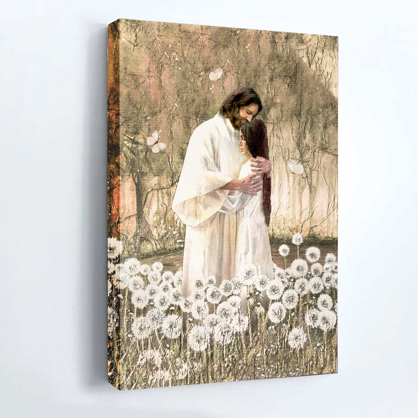 Jesus Portrait Canvas - Walking With Jesus, Pretty Dandelion Field Canvas - Gift For Christian - The World In His Arm Canvas