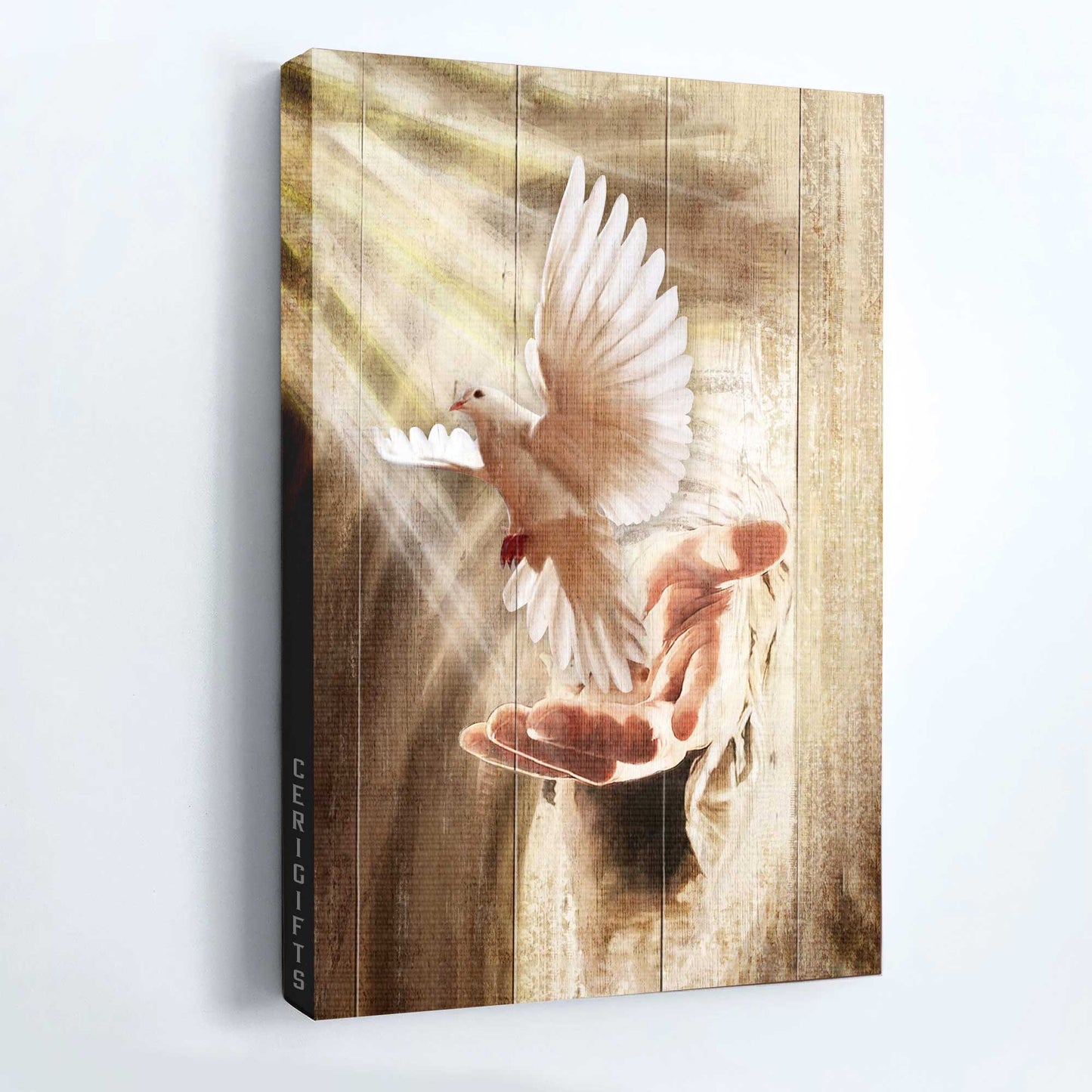 Jesus Portrait Canvas - White Dove, Jesus Hand, Infinite Halo Canvas - Gift For Christian - A Dove On His Hand Canvas