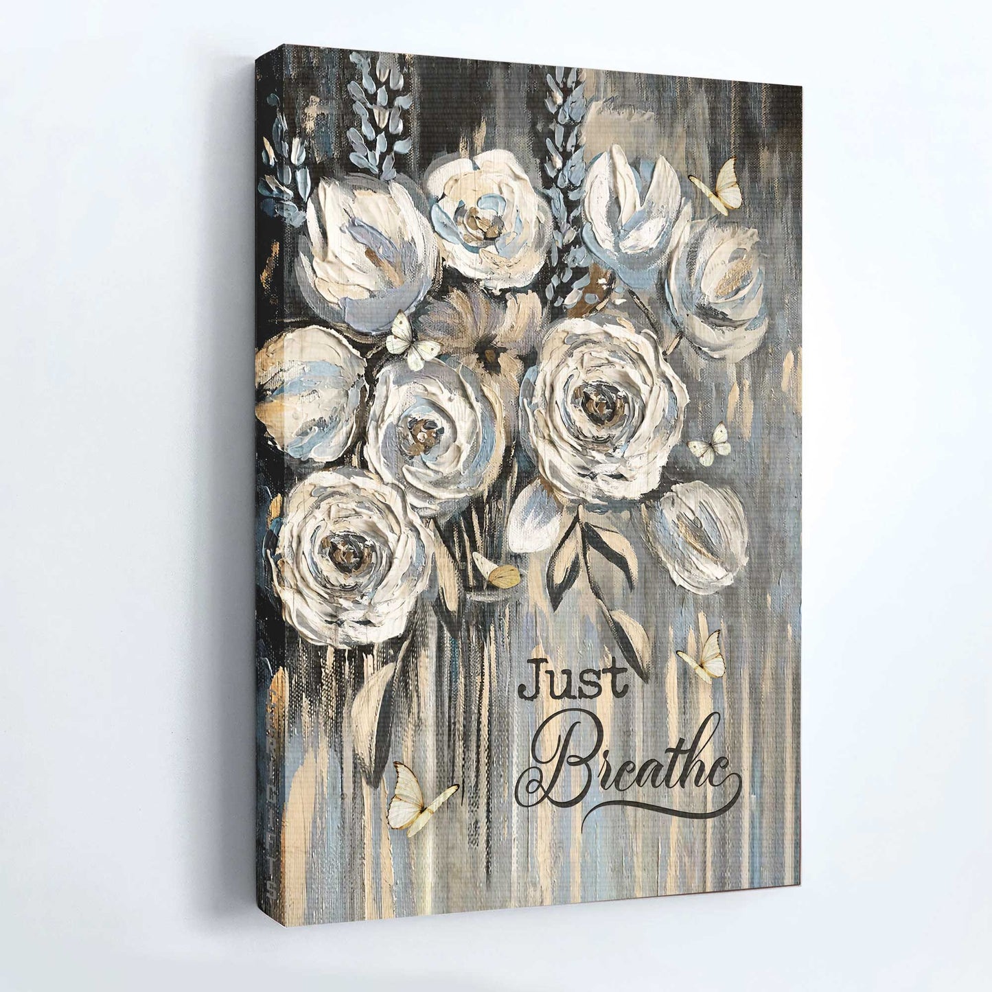 Jesus Portrait Canvas - Watercolor Flower, White Rose, Pretty Butterfly Canvas - Gift For Christian - Just Breathe Canvas