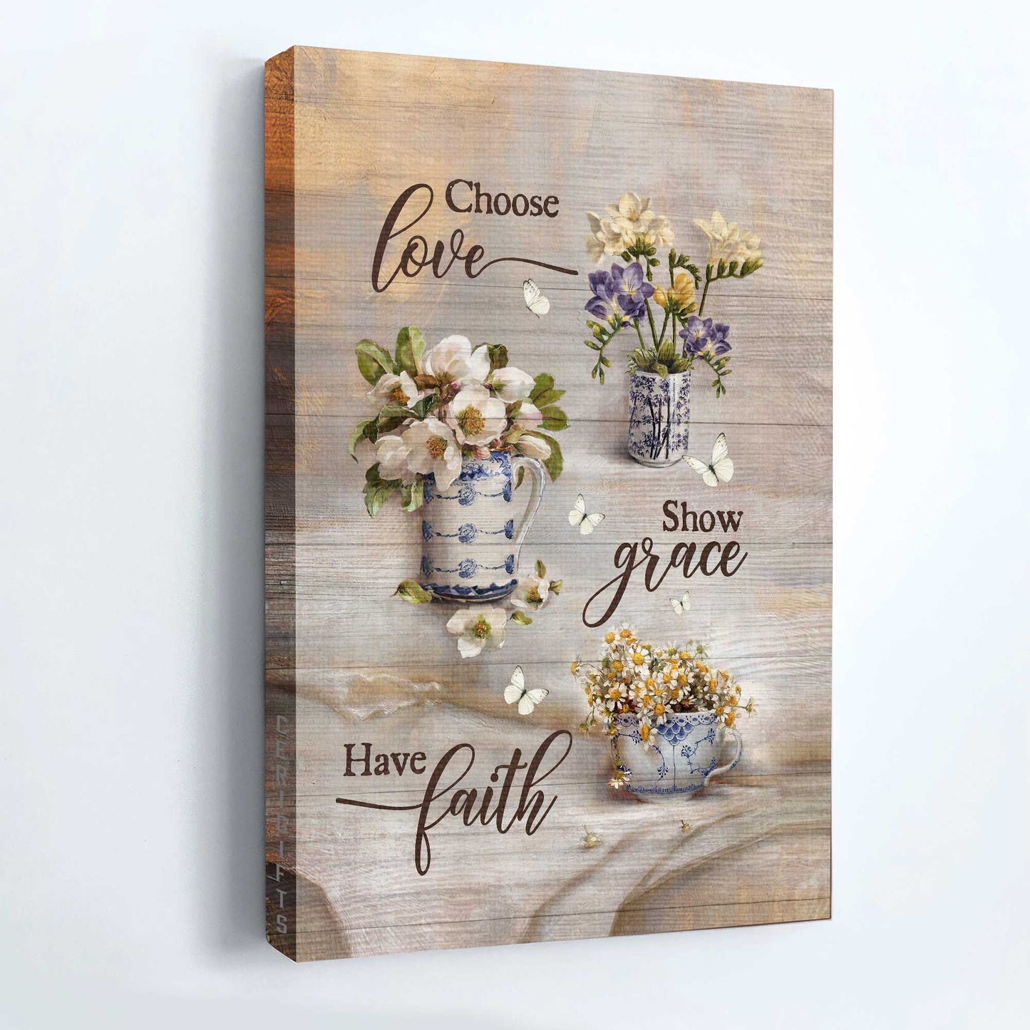 Jesus Portrait Canvas - Vintage Flower Vase, Still Life Painting, Vintage Flower Canvas - Gift For Christian - Chose Love, Show Grace, Have Faith Canvas