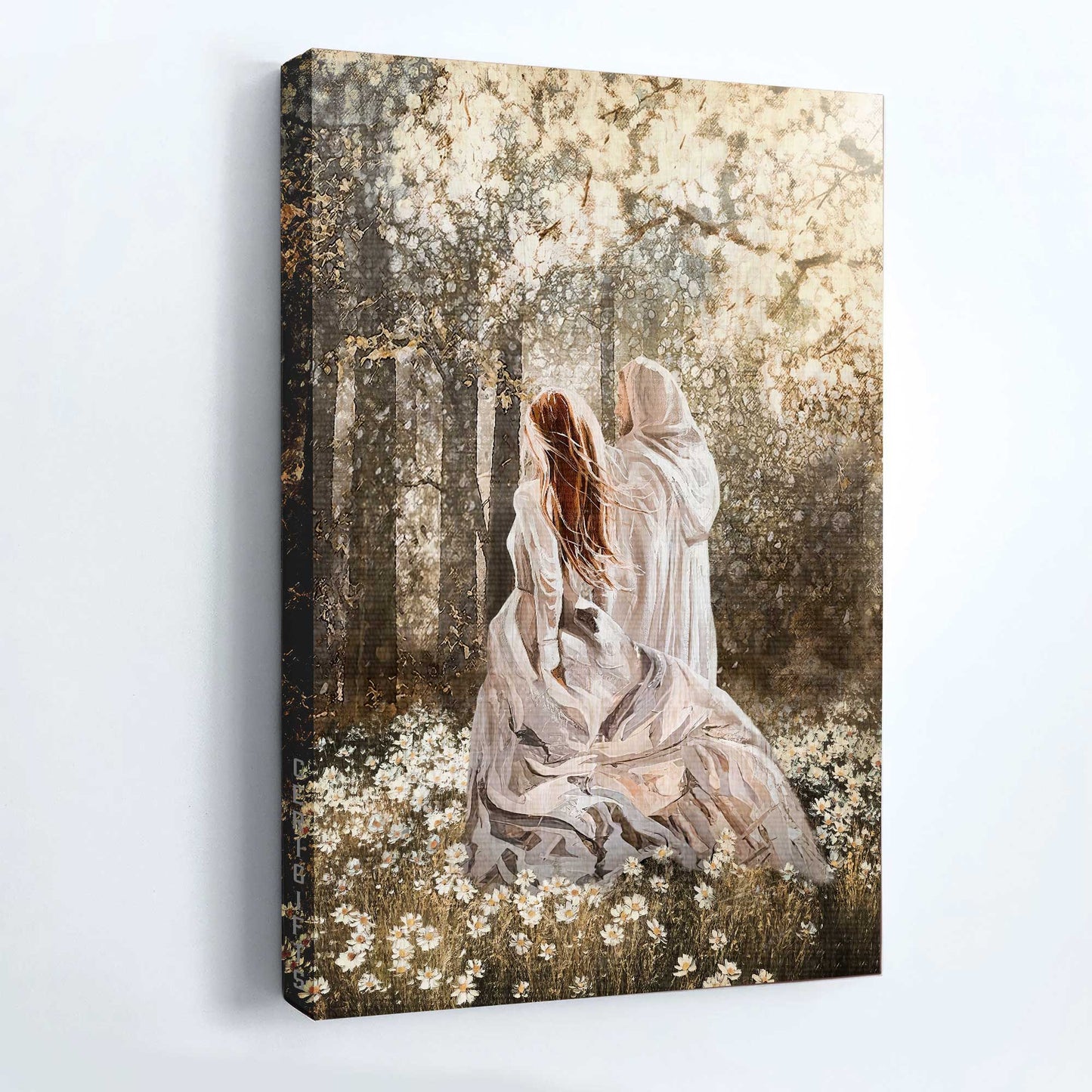 Jesus Portrait Canvas - Walking With Jesus, Beautiful Girl Painting, In The Forest, Among The Flower Field Canvas - Gift For Christian