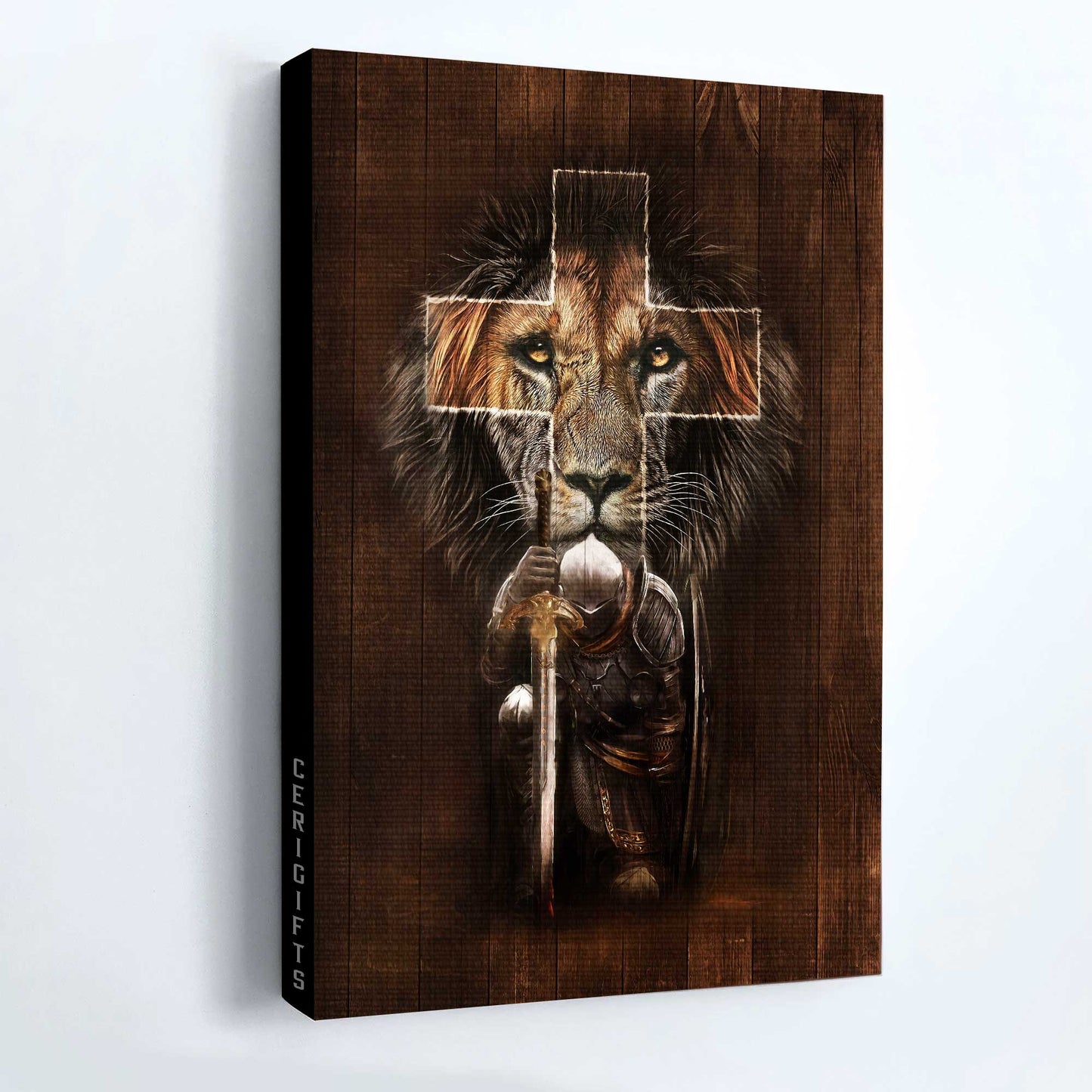 Jesus Portrait Canvas - Symbol, Warrior drawing, Black lion, Beautiful cross painting Canvas - Gift For Christian Landscape Canvas