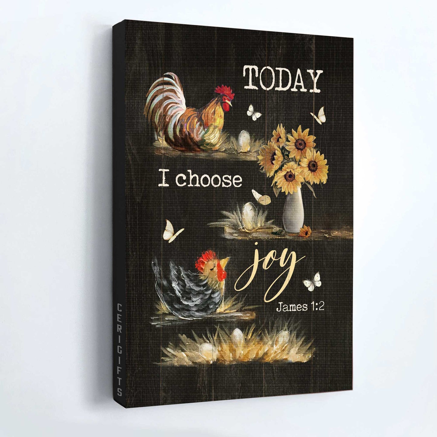 Jesus Portrait Canvas - Watercolor Rooster, Sunflower Vase, Black Background Canvas - Gift For Christian - Today I Choose Joy Canvas