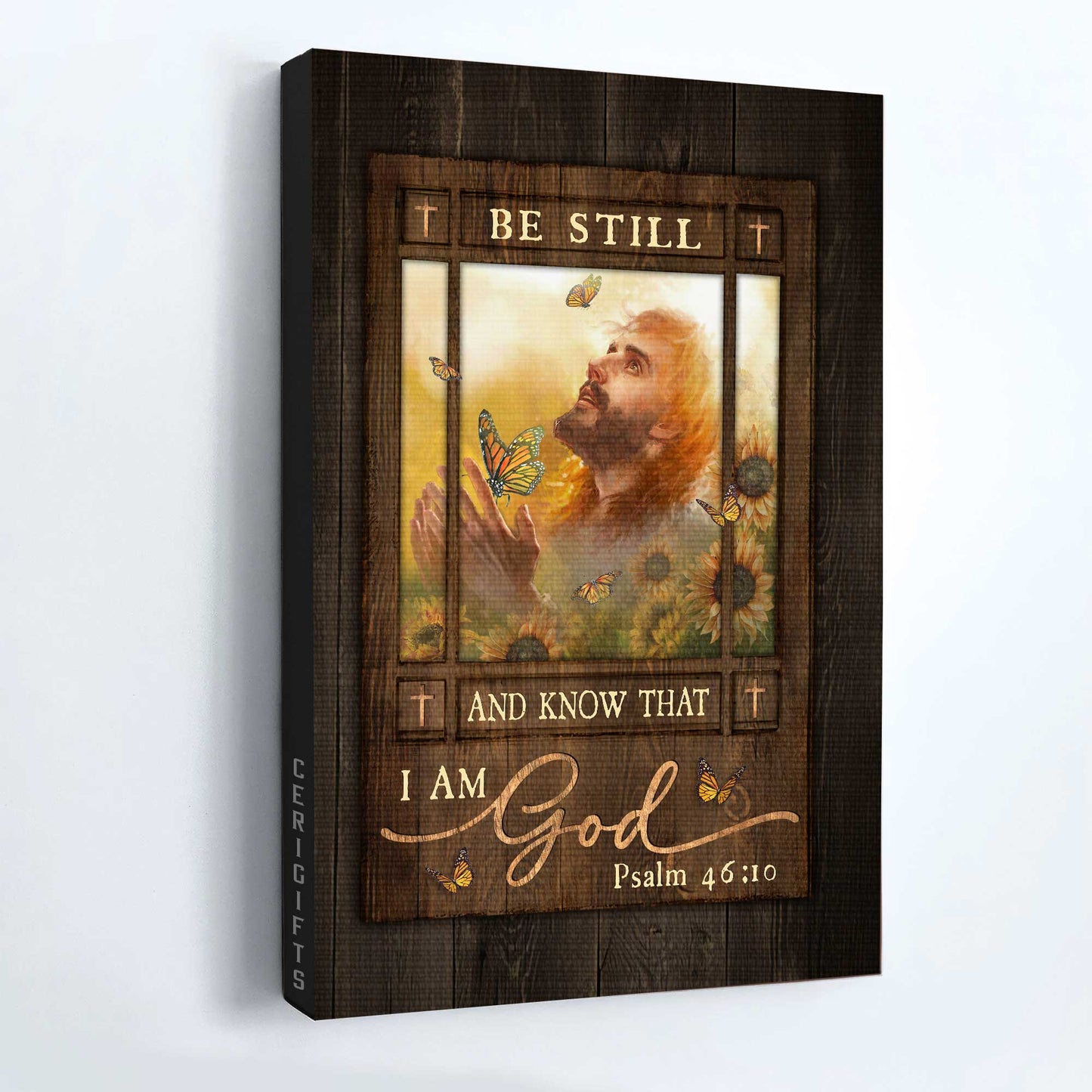Jesus Portrait Canvas - Sunflower field, Bible verse Portrait Canvas - Inspirational gift, Gift For Religious Chiristian - Be still and know that I am God