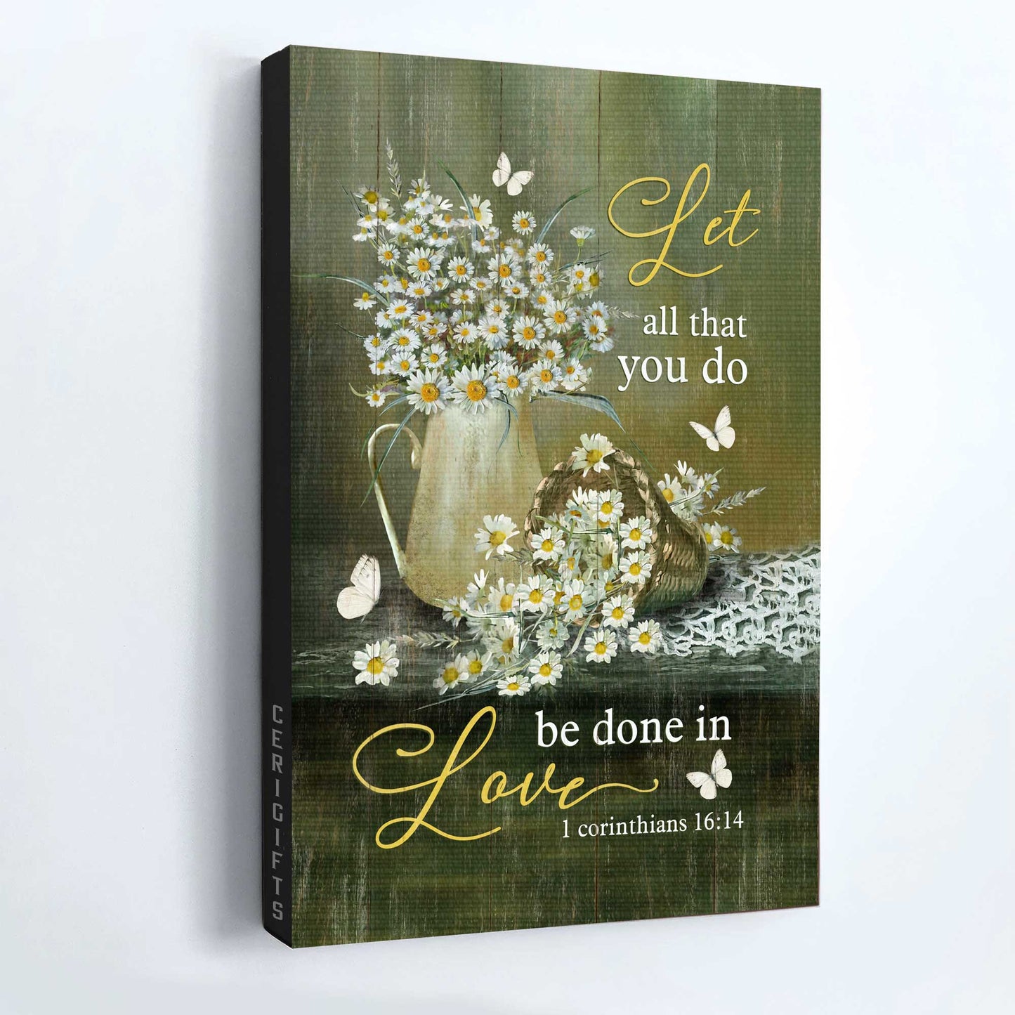 Jesus Portrait Canvas - Vintage Daisy, Beautiful Flower, Butterfly Canvas - Gift For Christian - Let All That You Do Be Done In Love Canvas