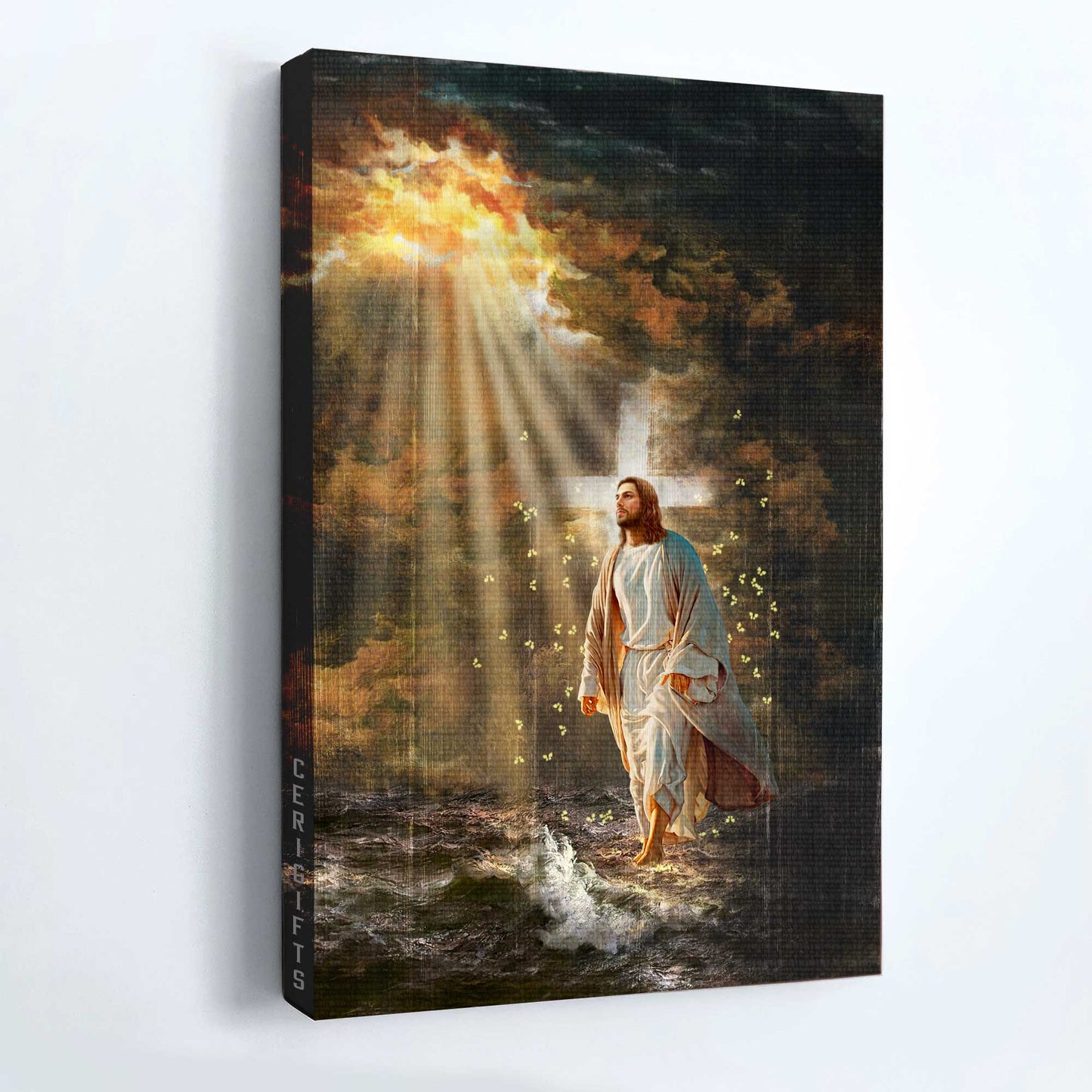 Jesus Portrait Canvas - The Life Of Jesus, Halo Painting, Yellow Butterfly, Walking On Water Canvas - Gift For Christian