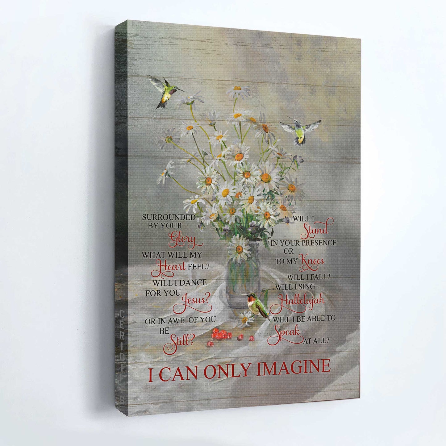 Jesus Portrait Canvas - Watercolor Daisy, Colorful Hummingbird, Cranberry Canvas - Gift For Christian - I Can Only Imagine Canvas