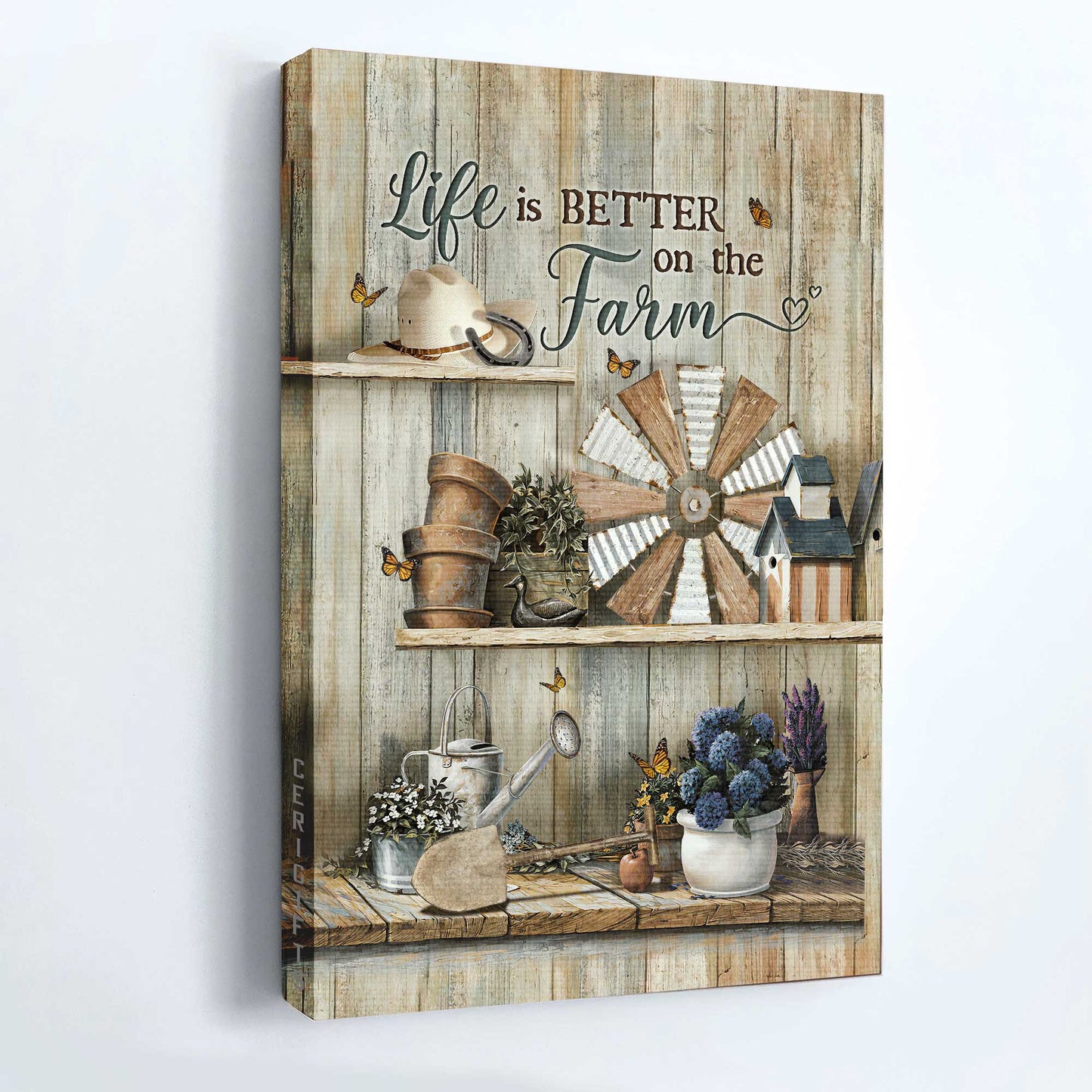 Jesus Portrait Canvas - Vintage Garden, Blue Hydrangea, Windmill Canvas - Gift For Christian - Life Is Better On The Farm Canvas
