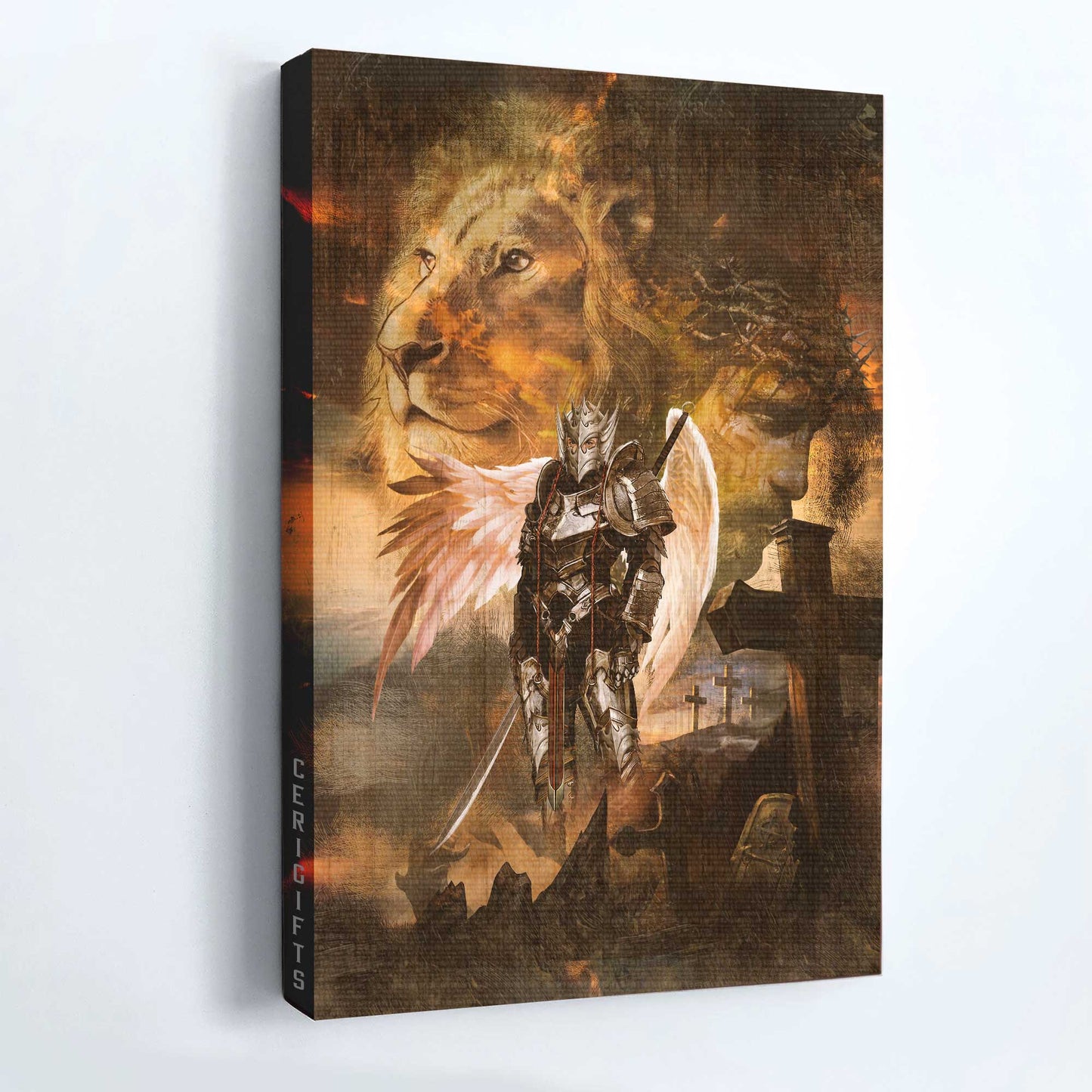 Jesus Portrait Canvas - Warrior, Jesus, Lion Of Judah, Beautiful Wings, Cross Canvas - Gift For Christian