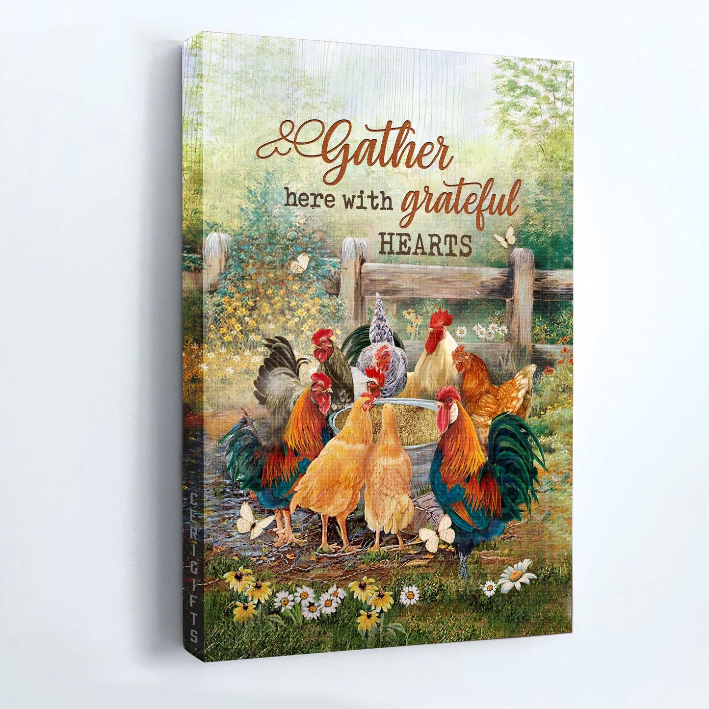 Jesus Portrait Canvas - Watercolor Rooster, Meadow Land Canvas - Gift For Christian - Gather Here With Grateful Hearts Canvas