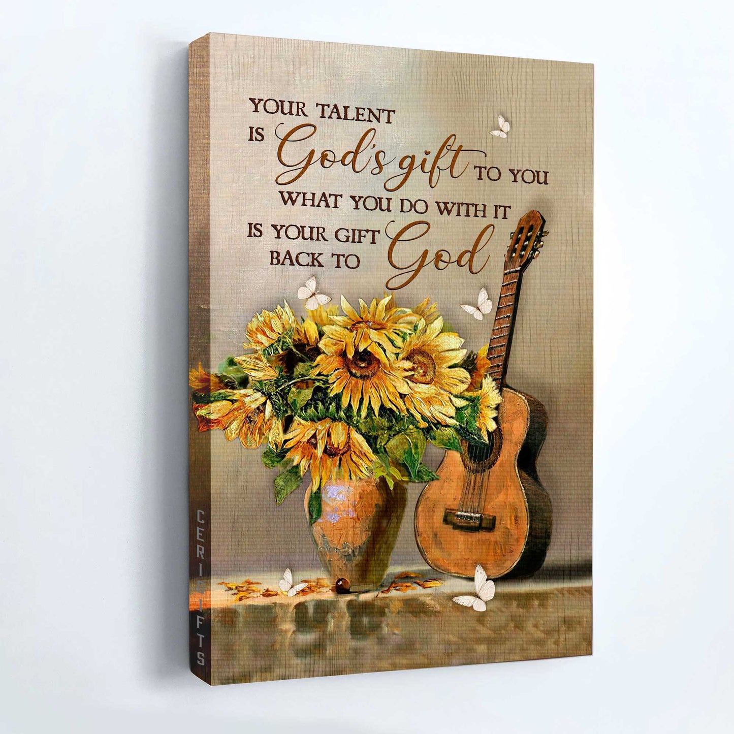 Jesus Portrait Canvas - Watercolor Guitar, Sunflower Vase Canvas - Gift For Christian - Your Talent Is God's Gift To You Canvas