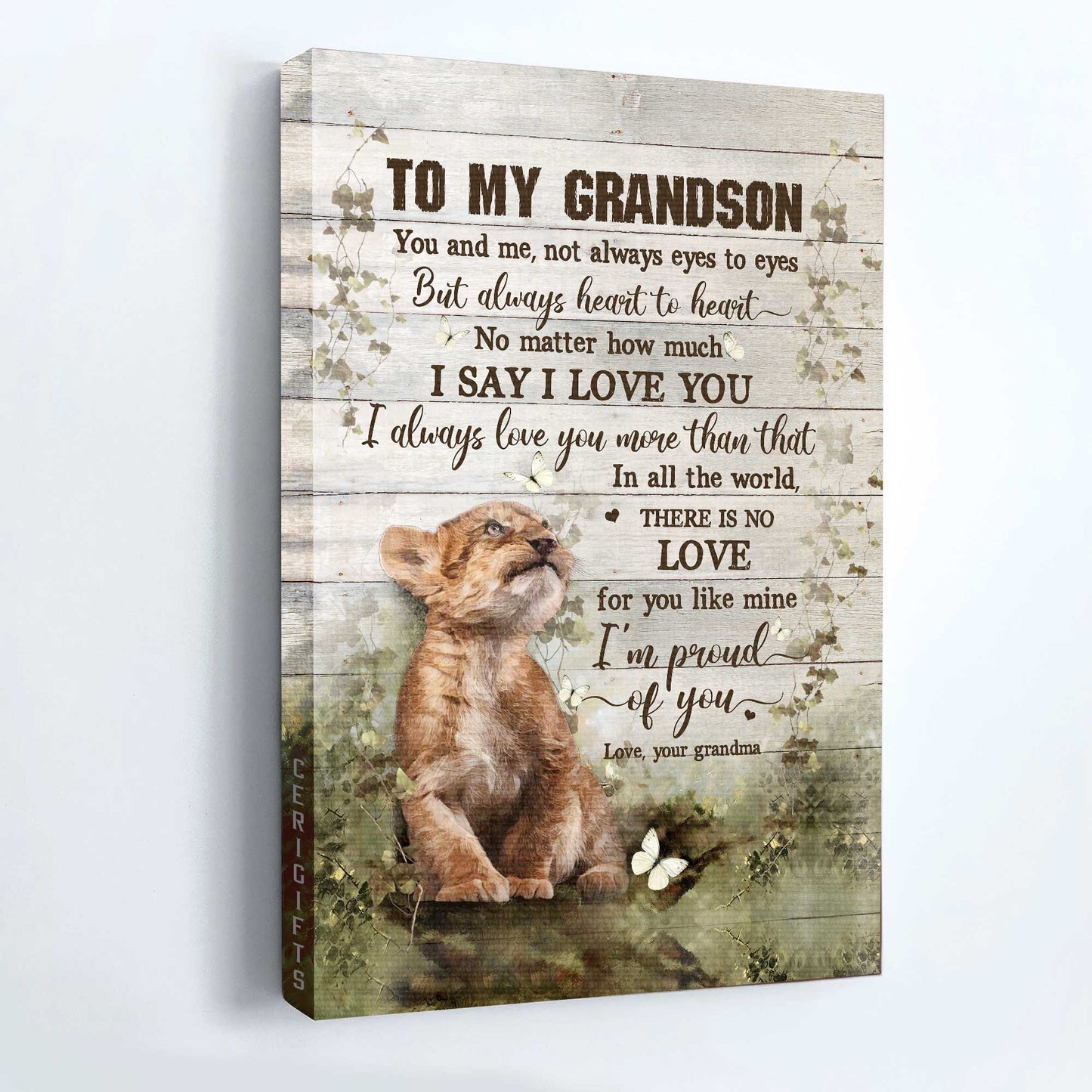 Gift for grandson- Grandma to grandson, Lion cub, Cute lion, I'm proud of you - Family Portrait Canvas Prints, Wall Art.