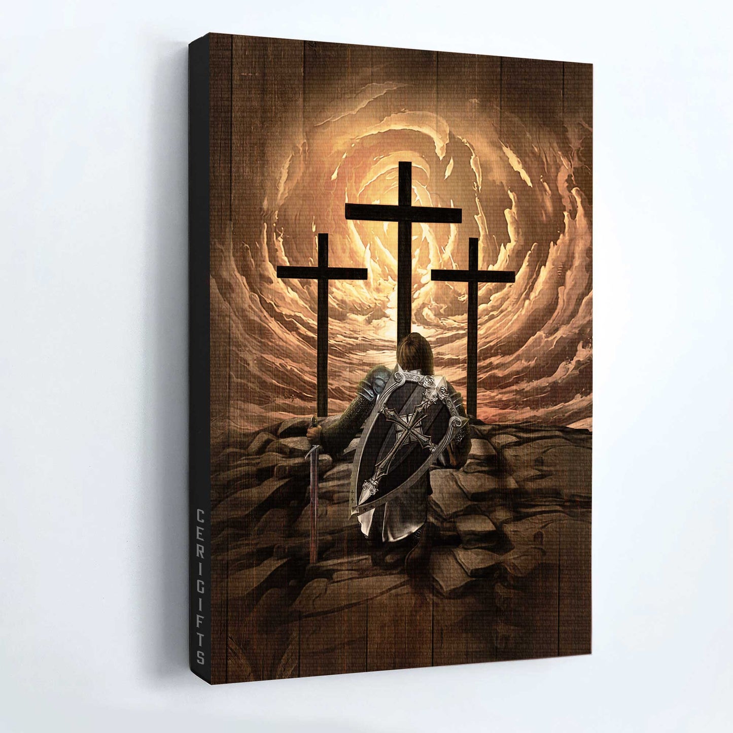 Jesus Portrait Canvas - The Old Rugged Cross, Warrior Of God, Knight Drawing, Under The Command Of The Lord Canvas - Gift For Christian