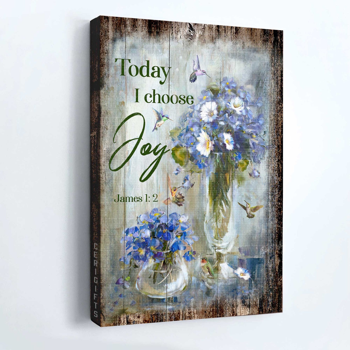 Jesus Portrait Canvas - Vintage Painting, Hummingbird, Baby Blue Flower Canvas - Gift For Christian - Today I Choose Joy Canvas