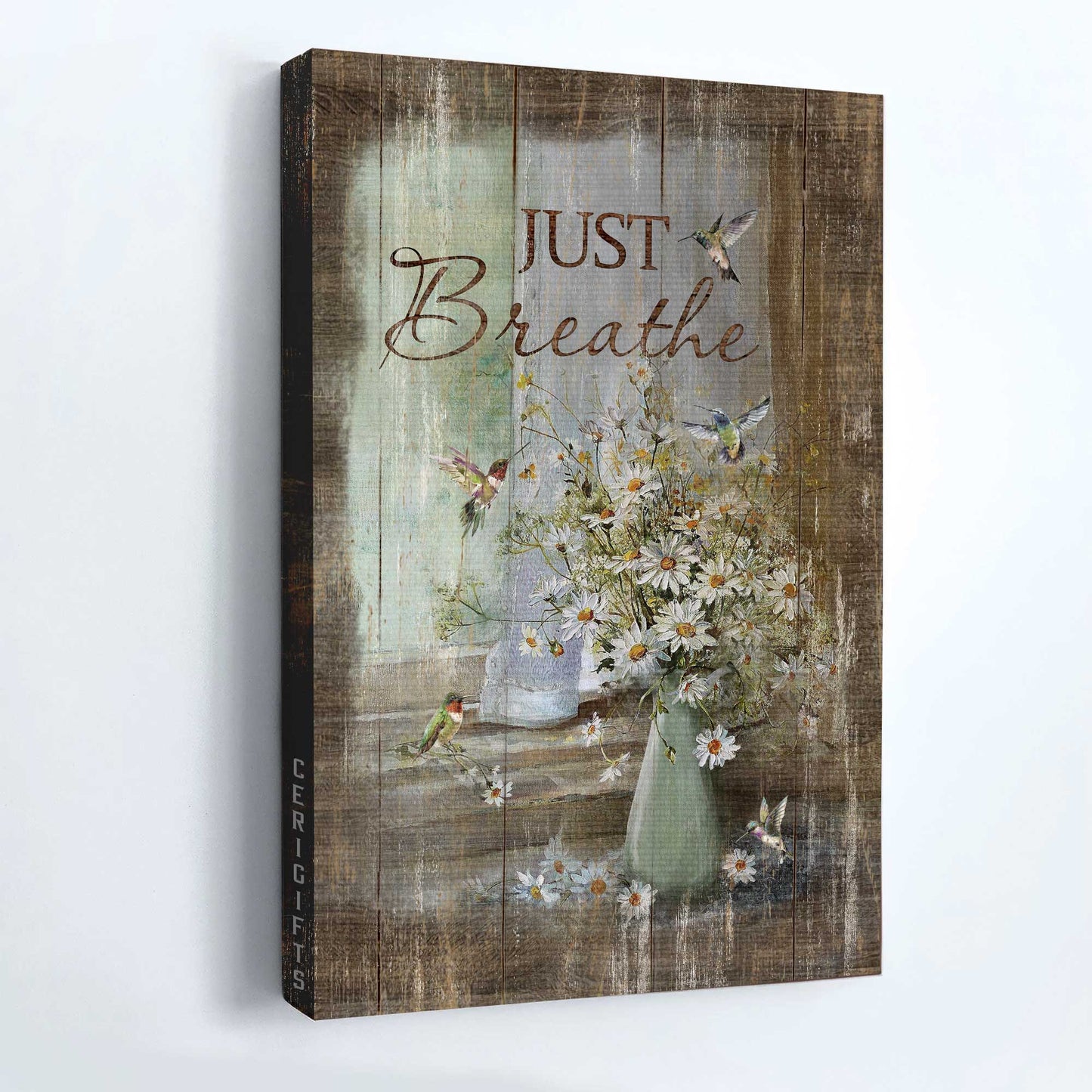 Jesus Portrait Canvas - Vintage Flower Vase, Vintage Daisy Vase With Hummingbird, Daisy Flower Canvas - Gift For Christian - Just Breathe Canvas