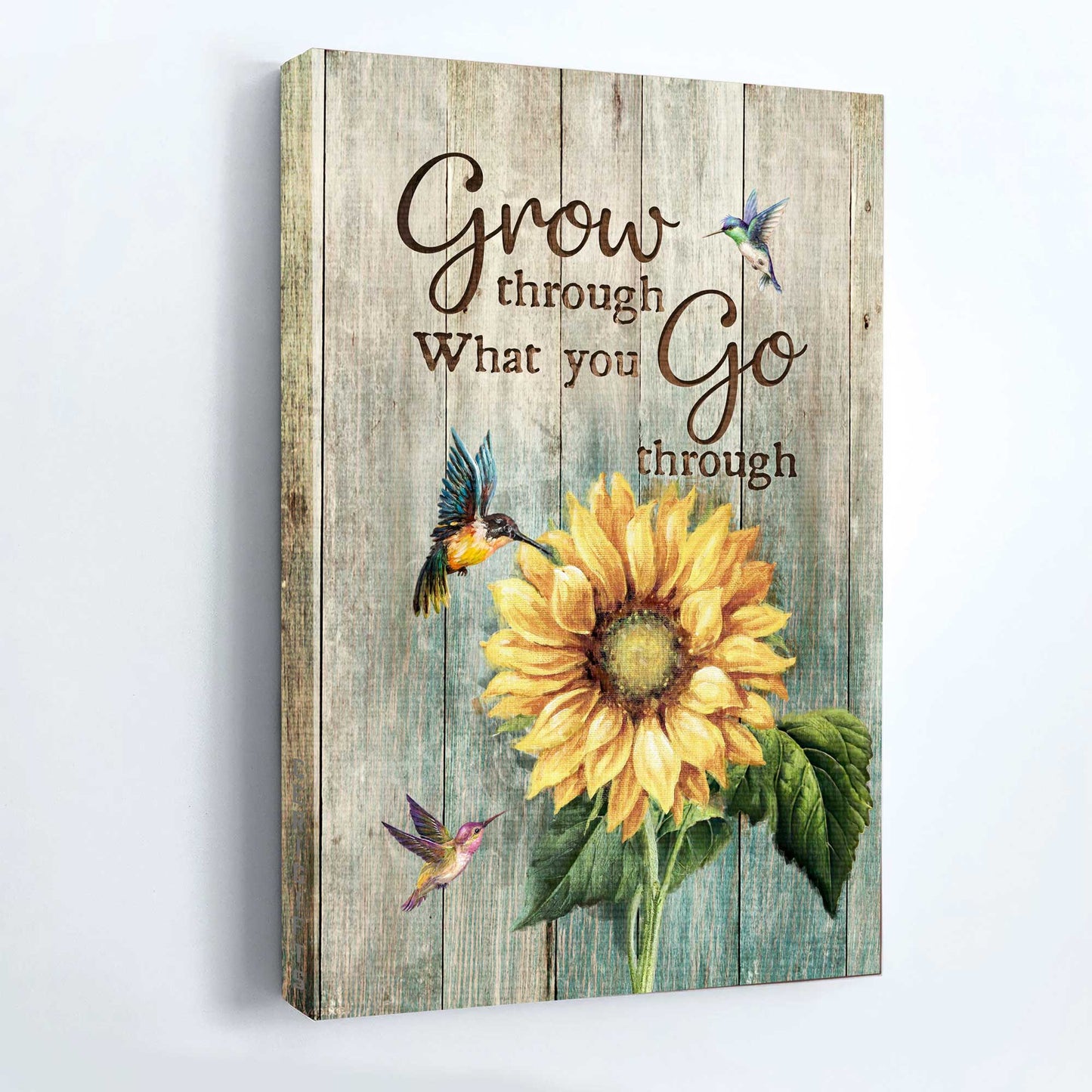 Jesus Portrait Canvas - Sunflower Painting, Hummingbird, Vintage Picture Canvas - Gift For Christian - Grow Through What You Go Through Canvas