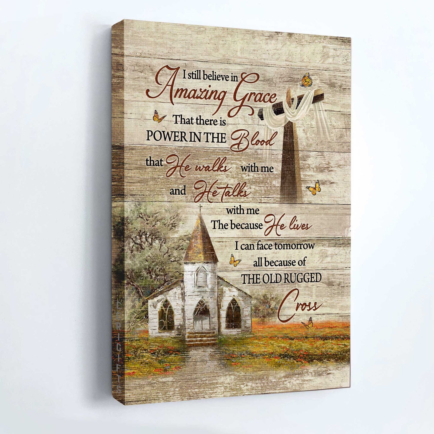 Jesus Portrait Canvas - Vintage Church, Monarch Butterfly, Old Rugged Cross Canvas - Gift For Christian - I Still Believe In Amazing Grace Canvas