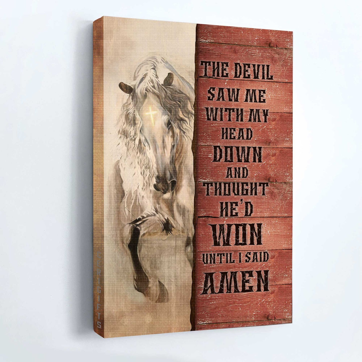 Jesus Portrait Canvas - White Horse Painting Canvas - Gift For Christian - The Devil Thought He'd Won Until I Said Amen Canvas