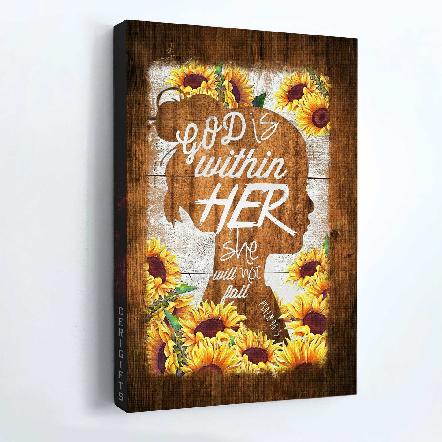 Jesus Portrait Canvas - Sunflower, Shadow Girl Canvas - Gift For Christian - God Is Within Her, She Will Not Fail Canvas