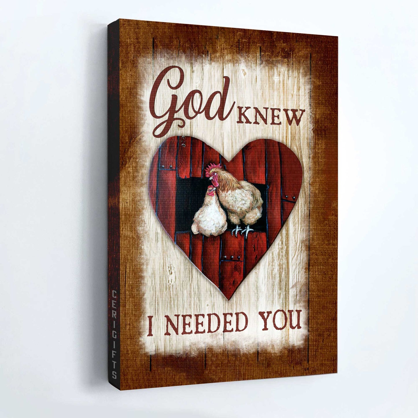 Jesus Portrait Canvas - White Chicken Couple, Red Heart, Vintage Background, Rooster Hen Canvas - Gift For Christian - God Knew I Needed You Canvas