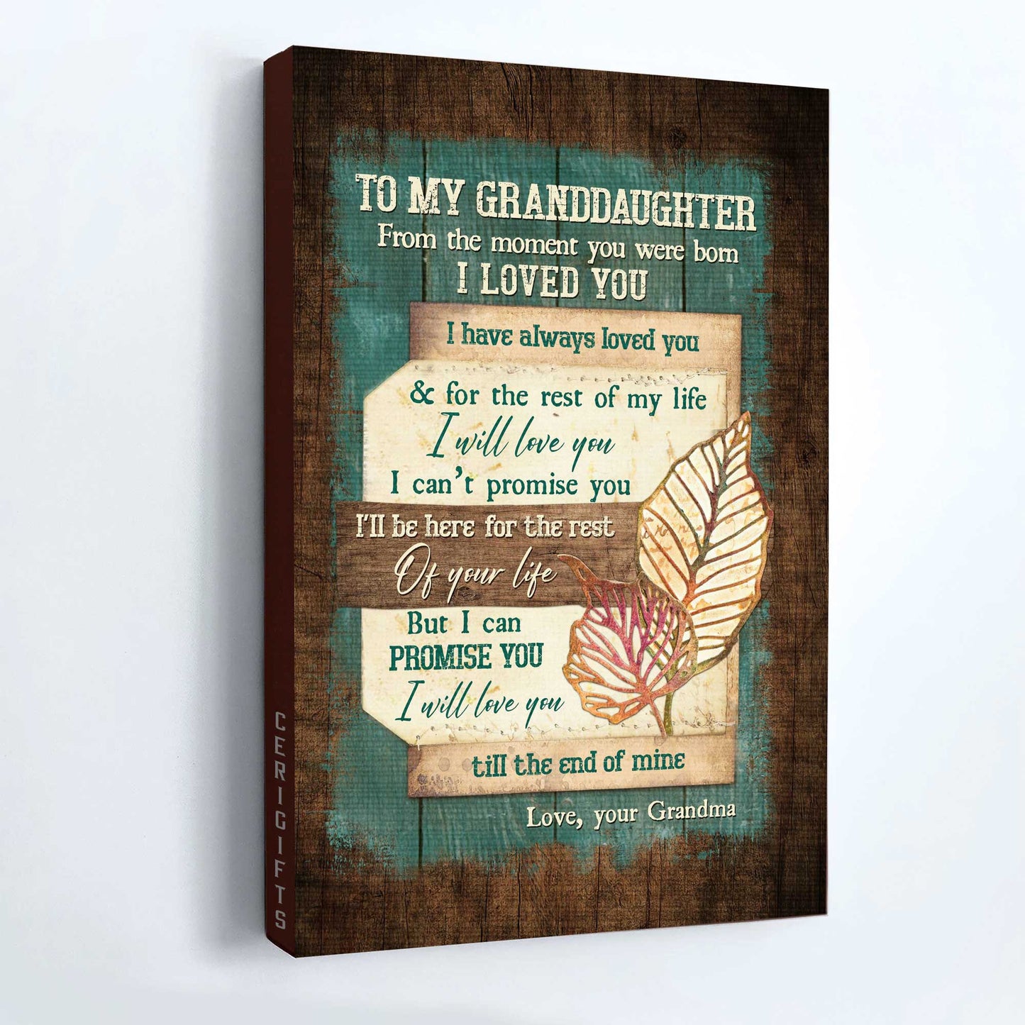 Gift for granddaughter- Grandma to granddaughter, Leaf painting, Vintage background, I have always loved you - Family Portrait Canvas Prints, Wall Art