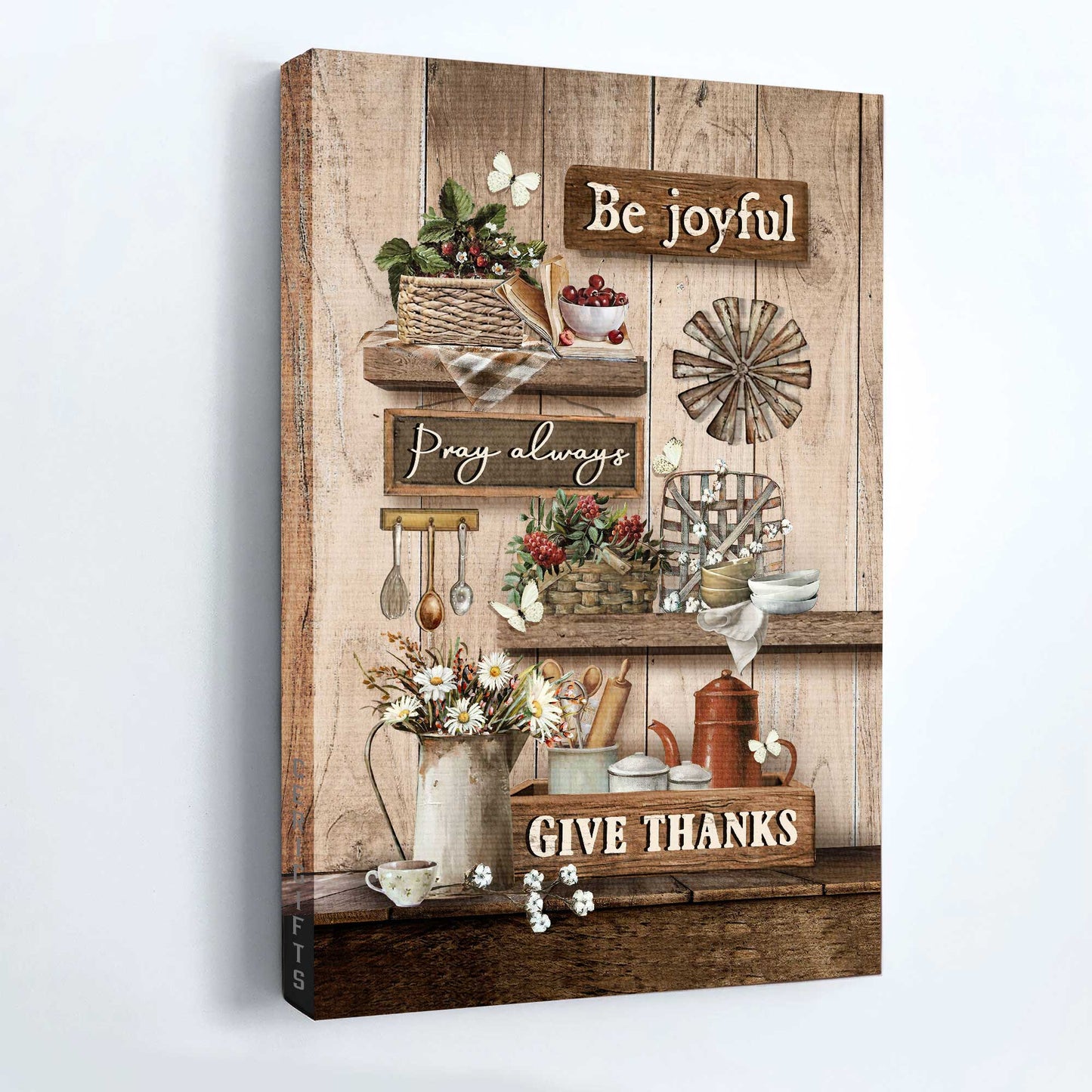 Jesus Portrait Canvas - Vintage Kitchen, Cranberry Drawing Canvas - Gift For Christian - Be Joyful, Pray Always, Give Thanks Canvas
