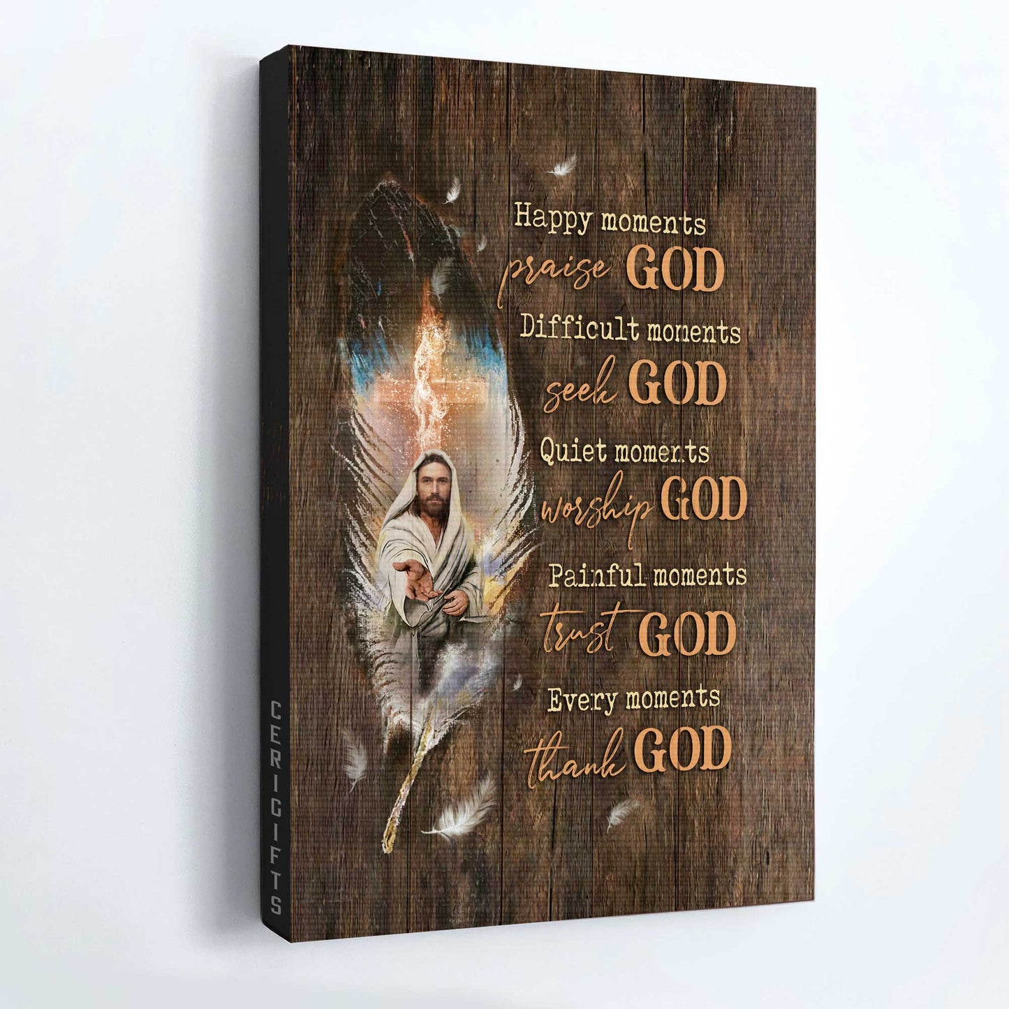Jesus Portrait Canvas - Walking With Jesus, Amazing Feathers Canvas - Gift For Christian - Every Moments Thank God Canvas
