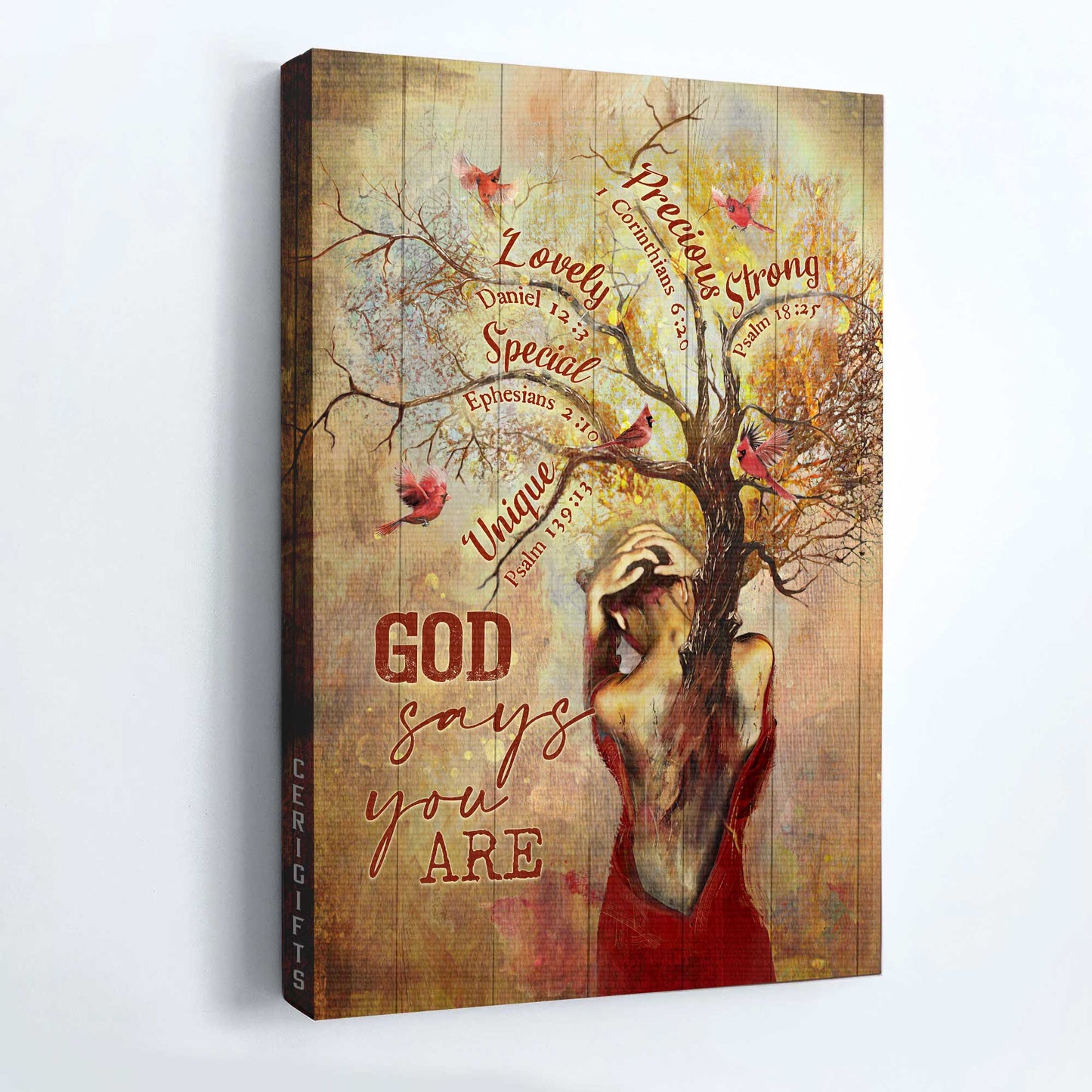 Jesus Portrait Canvas - Tree Painting, Red Cardinal, Autumn Season, Bible Verses Portrait Canvas - Inspirational Gift, Gift For Religious Christian - God Says You Are