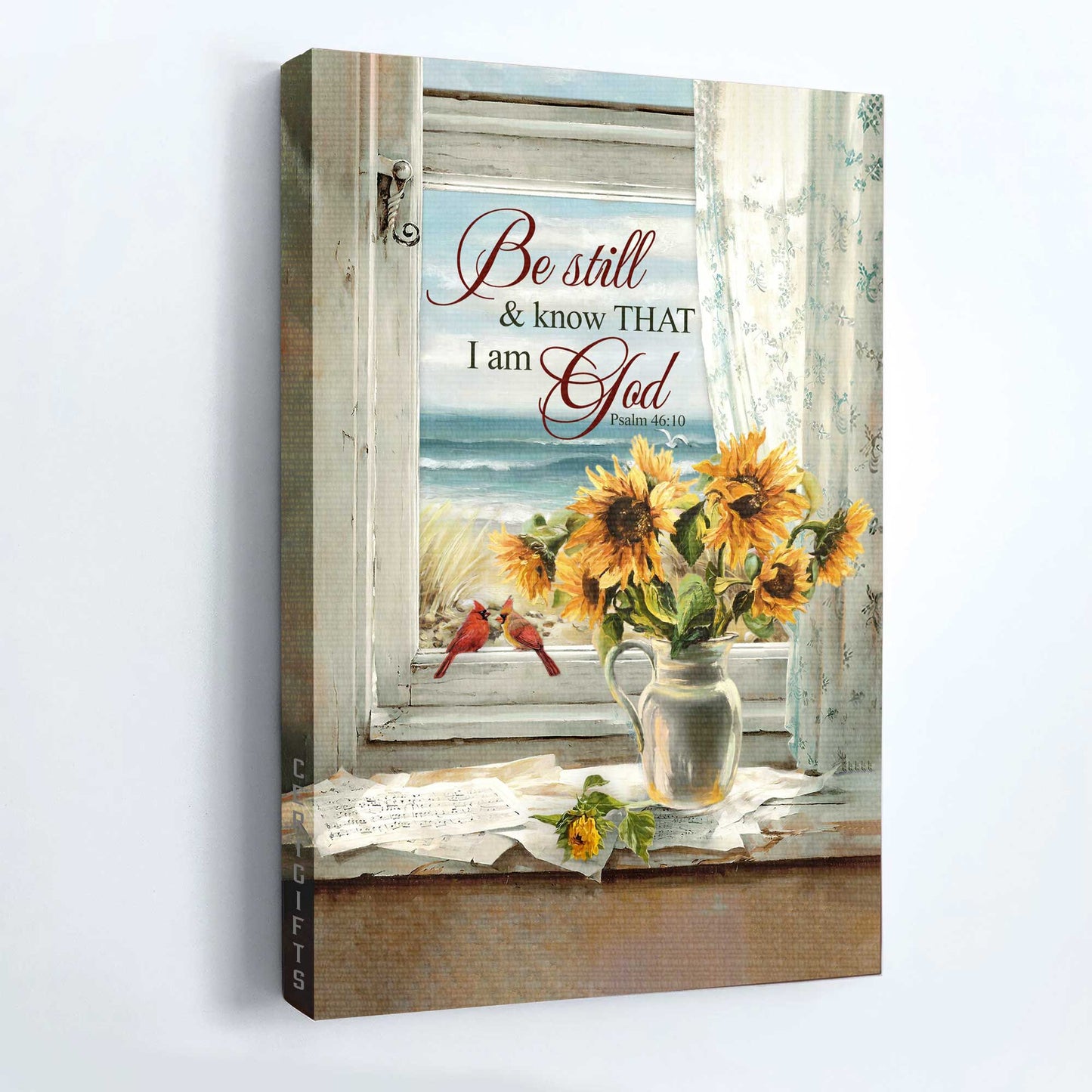 Jesus Portrait Canvas - Sunflower Painting, Vintage Window, Beautiful Beach Canvas - Gift For Christian - Be Still And Know That I Am God Canvas