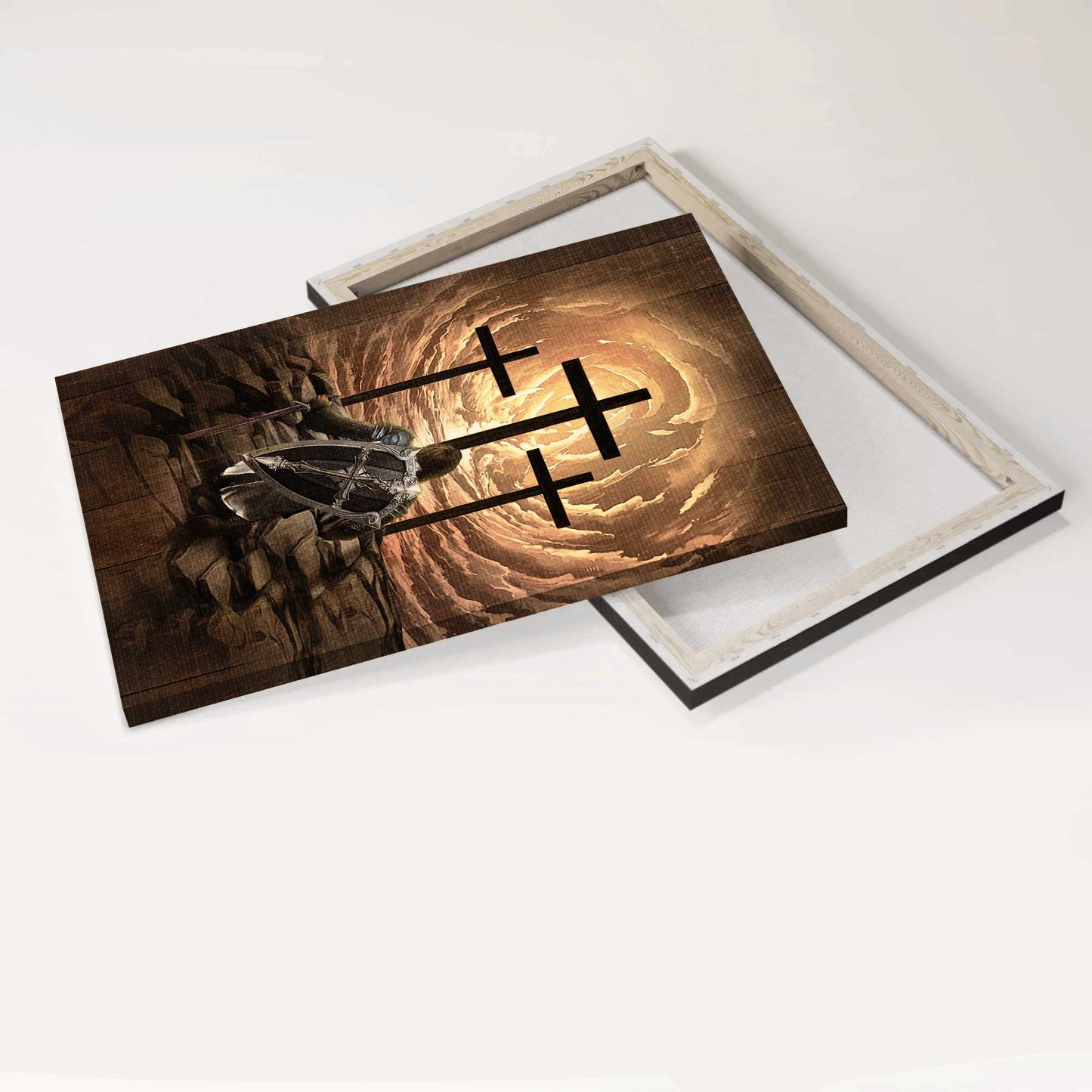 Jesus Portrait Canvas - The Old Rugged Cross, Warrior Of God, Knight Drawing, Under The Command Of The Lord Canvas - Gift For Christian