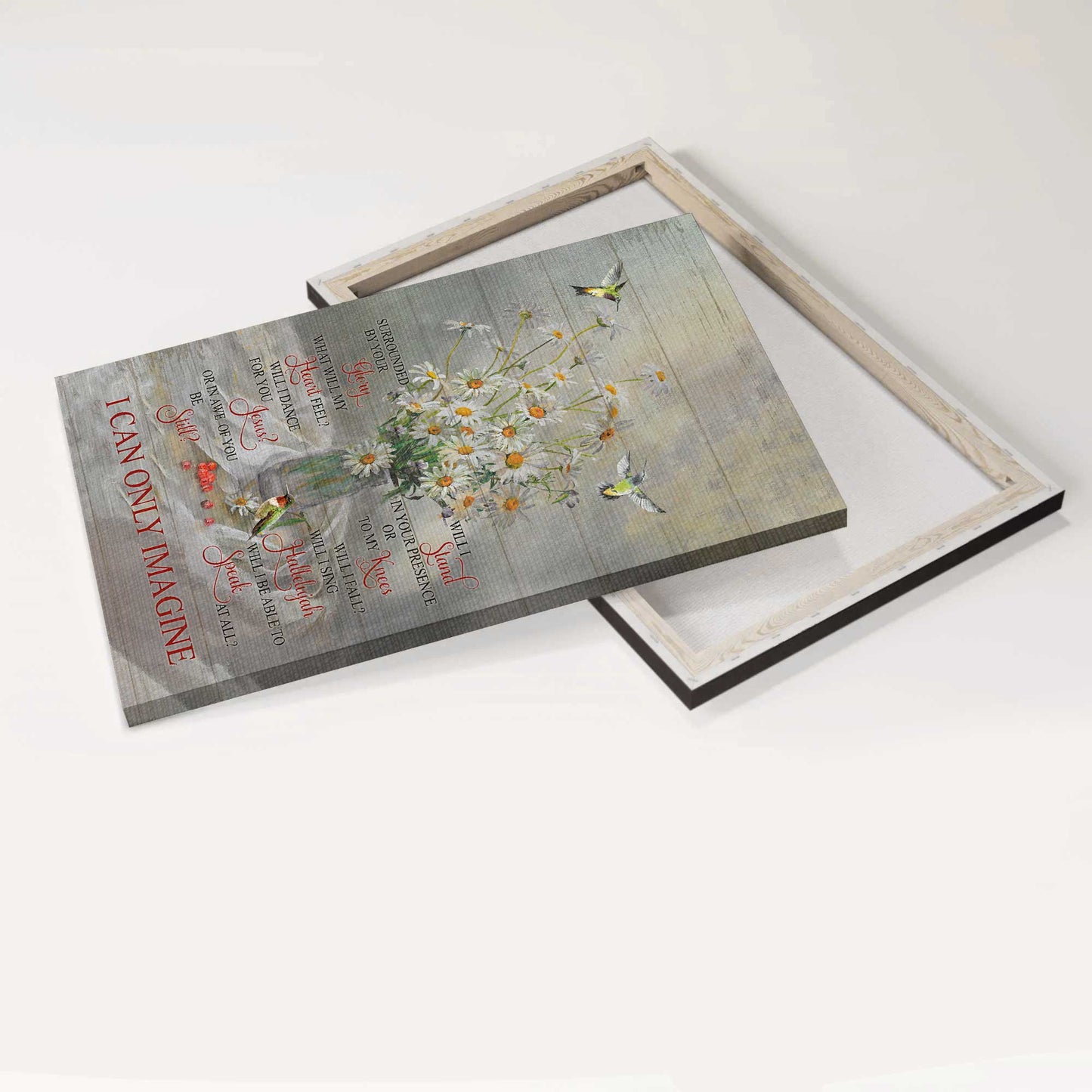 Jesus Portrait Canvas - Watercolor Daisy, Colorful Hummingbird, Cranberry Canvas - Gift For Christian - I Can Only Imagine Canvas