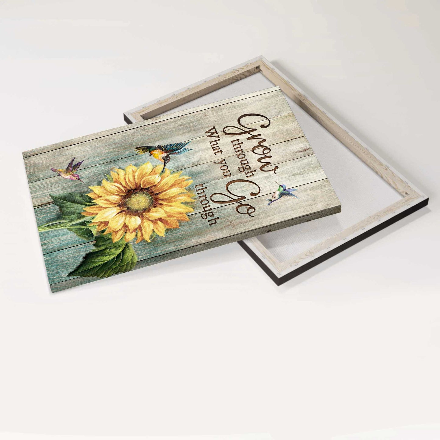 Jesus Portrait Canvas - Sunflower Painting, Hummingbird, Vintage Picture Canvas - Gift For Christian - Grow Through What You Go Through Canvas
