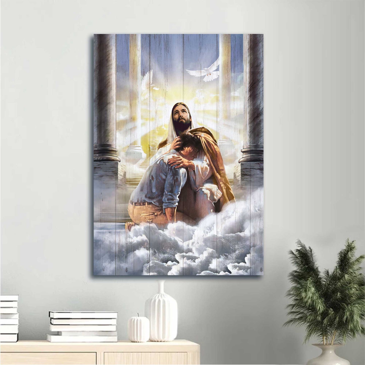 Jesus Portrait Canvas- Beautiful heaven, Jesus painting, Holy spirit dove, Inspirational art, Welcome home canvas- Gift for Christian.