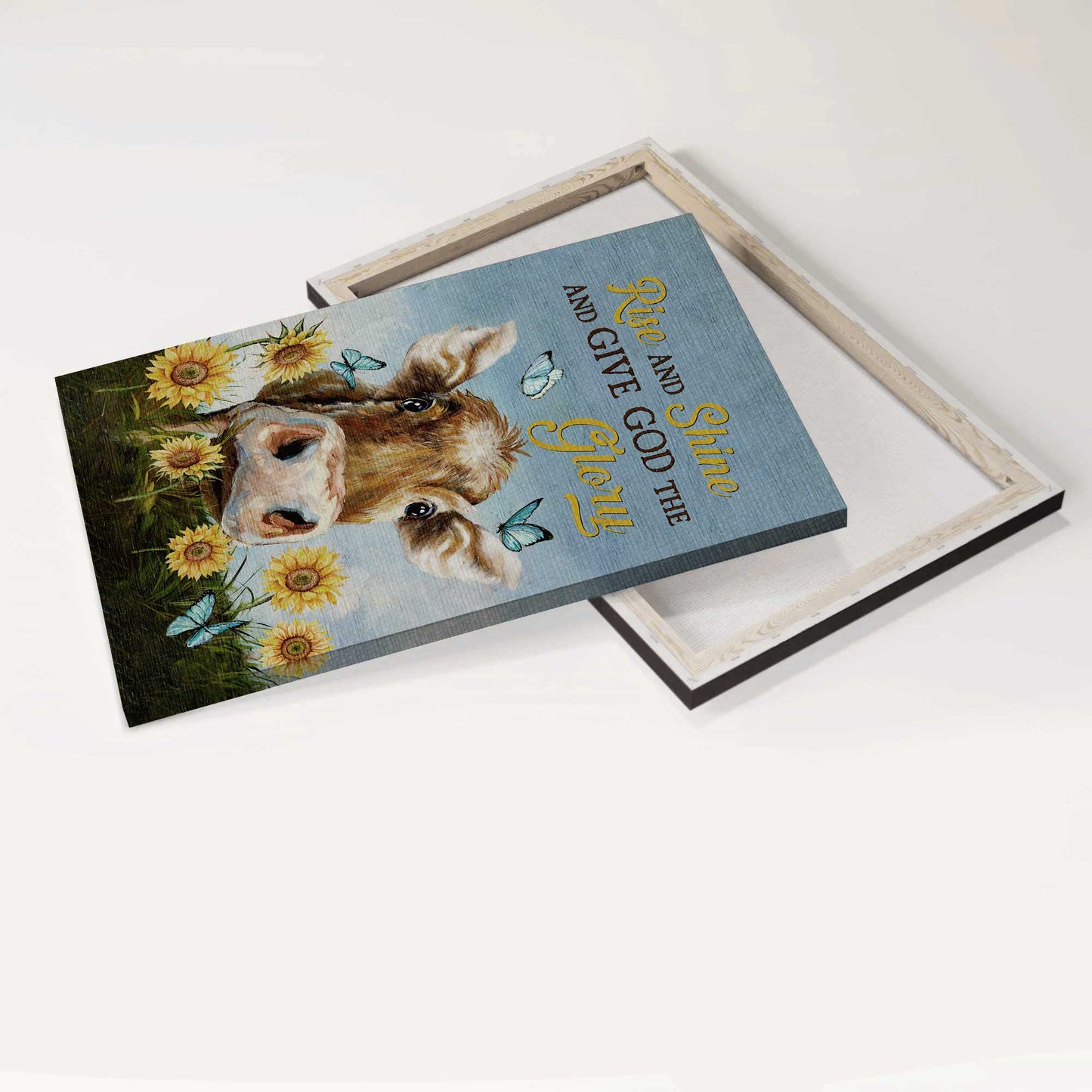 Jesus Portrait Canvas - Watercolor Cow, Sunflower Field, Pretty Butterfly Canvas - Gift For Christian - Rise And Shine Canvas