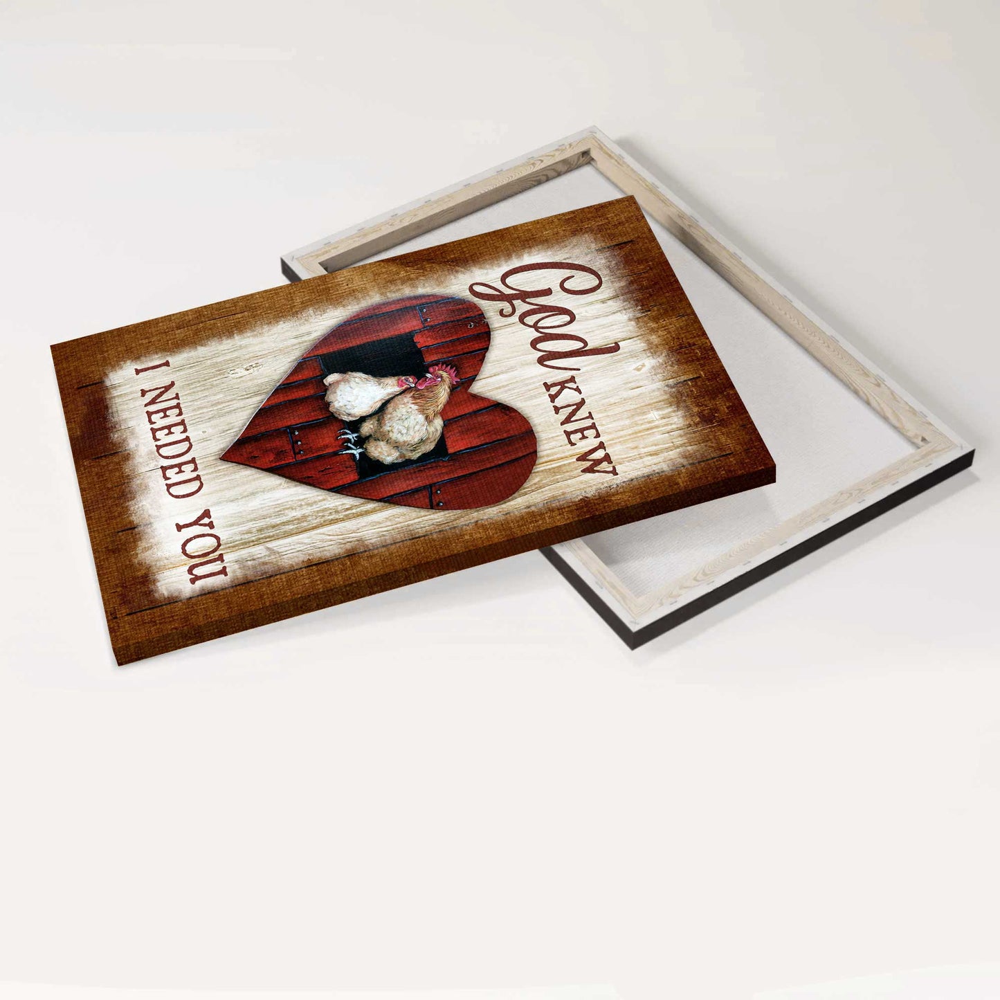 Jesus Portrait Canvas - White Chicken Couple, Red Heart, Vintage Background, Rooster Hen Canvas - Gift For Christian - God Knew I Needed You Canvas