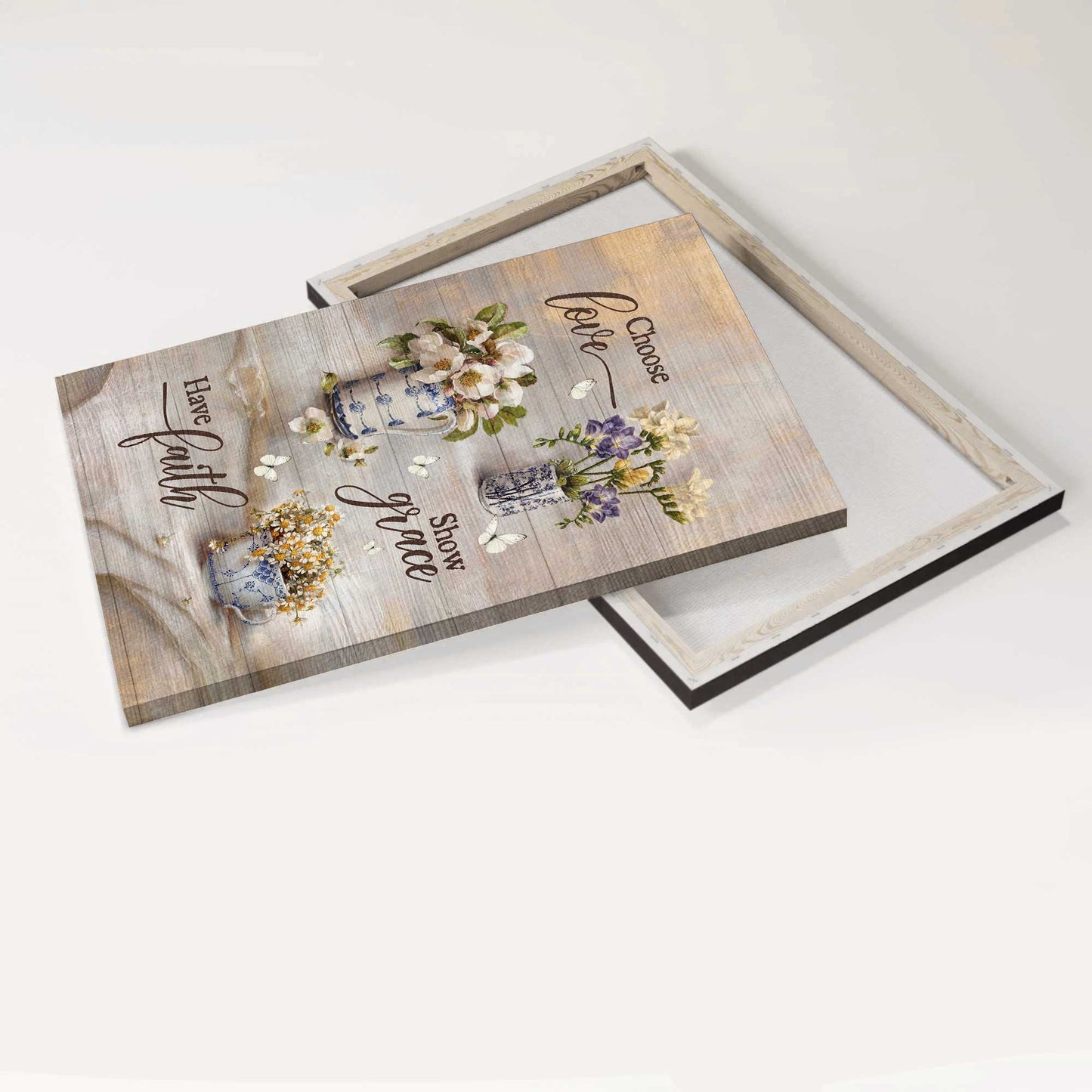 Jesus Portrait Canvas - Vintage Flower Vase, Still Life Painting, Vintage Flower Canvas - Gift For Christian - Chose Love, Show Grace, Have Faith Canvas