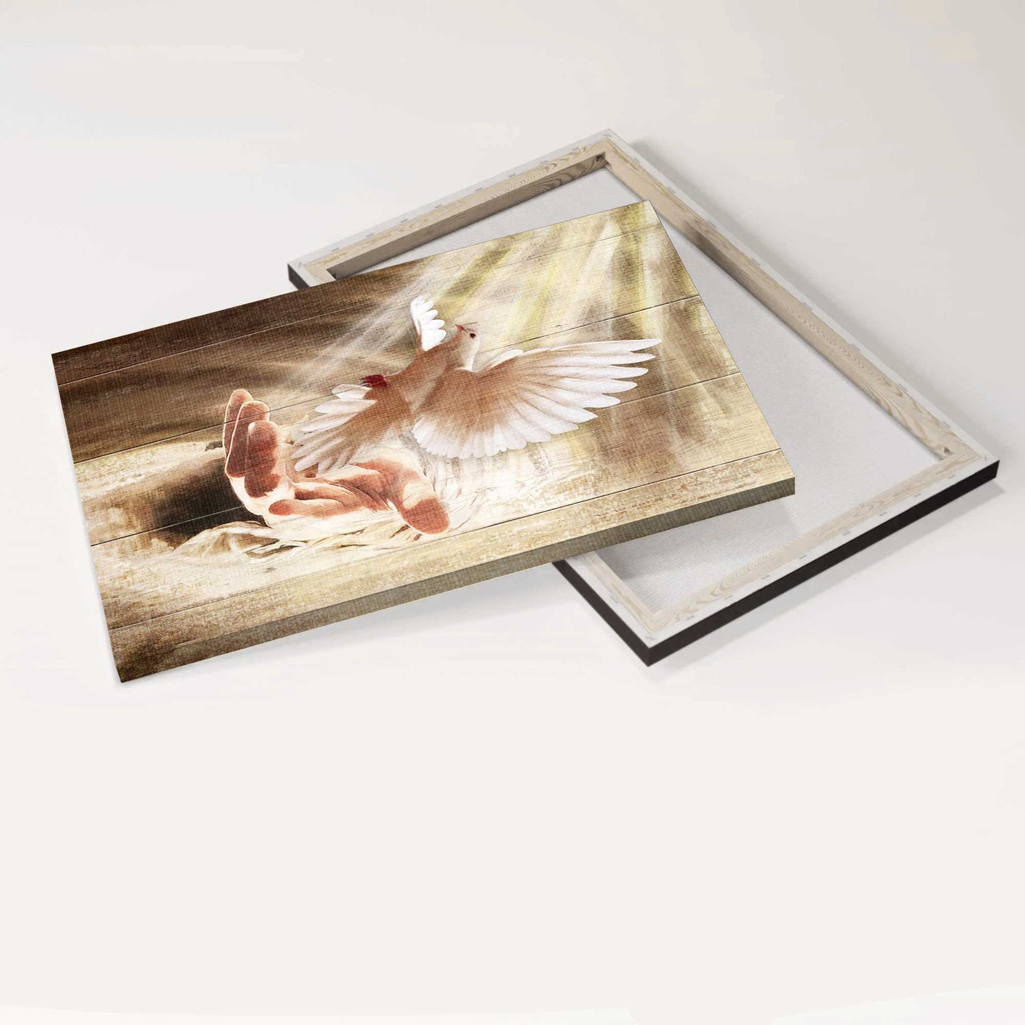 Jesus Portrait Canvas - White Dove, Jesus Hand, Infinite Halo Canvas - Gift For Christian - A Dove On His Hand Canvas