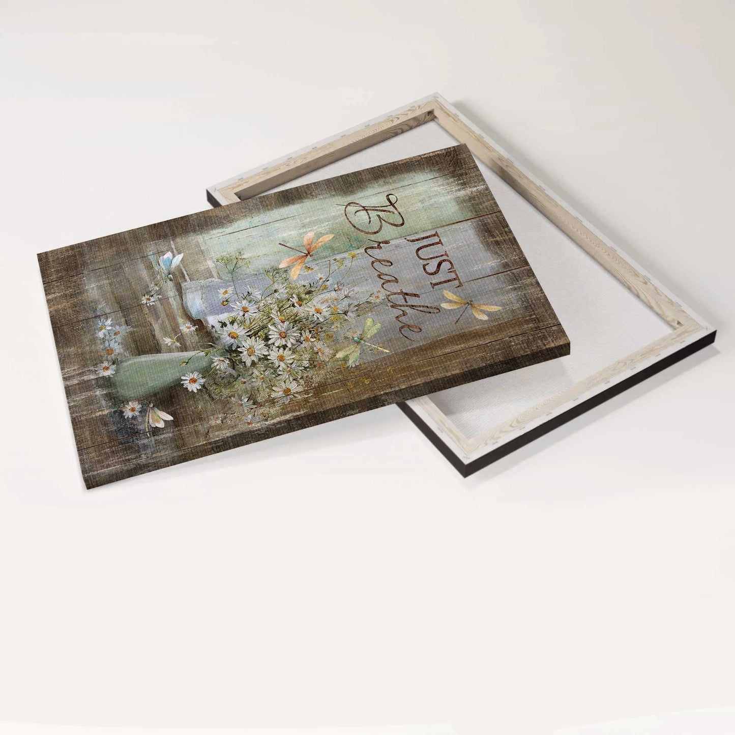 Jesus Portrait Canvas - Vintage Flower Vase, Daisy Flower, Vintage Daisy Vase With Dragonfly Canvas - Gift For Christian - Just Breathe Canvas