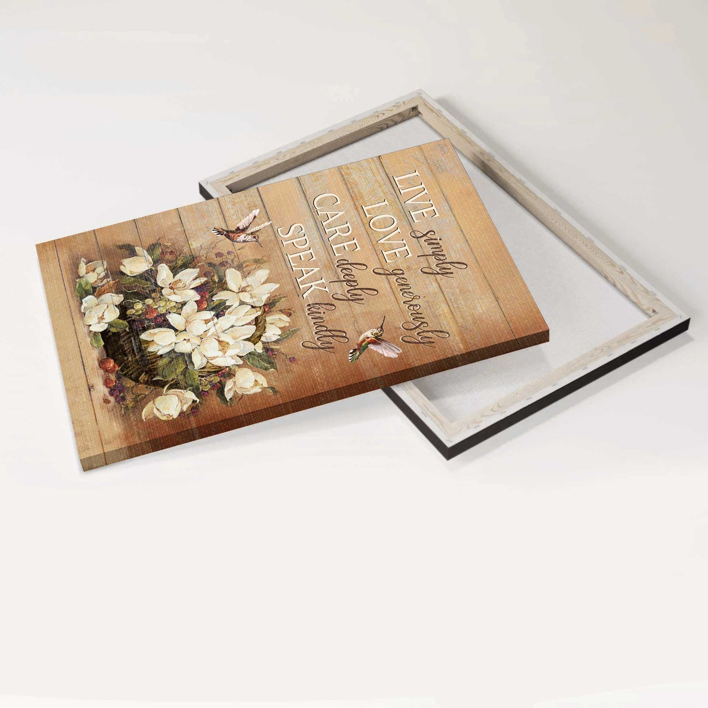Jesus Portrait Canvas - White Flower Vase, Hummingbird, Still Life Canvas - Gift For Christian - Live Simply, Love Generously, Care Deeply, Speak Kindly